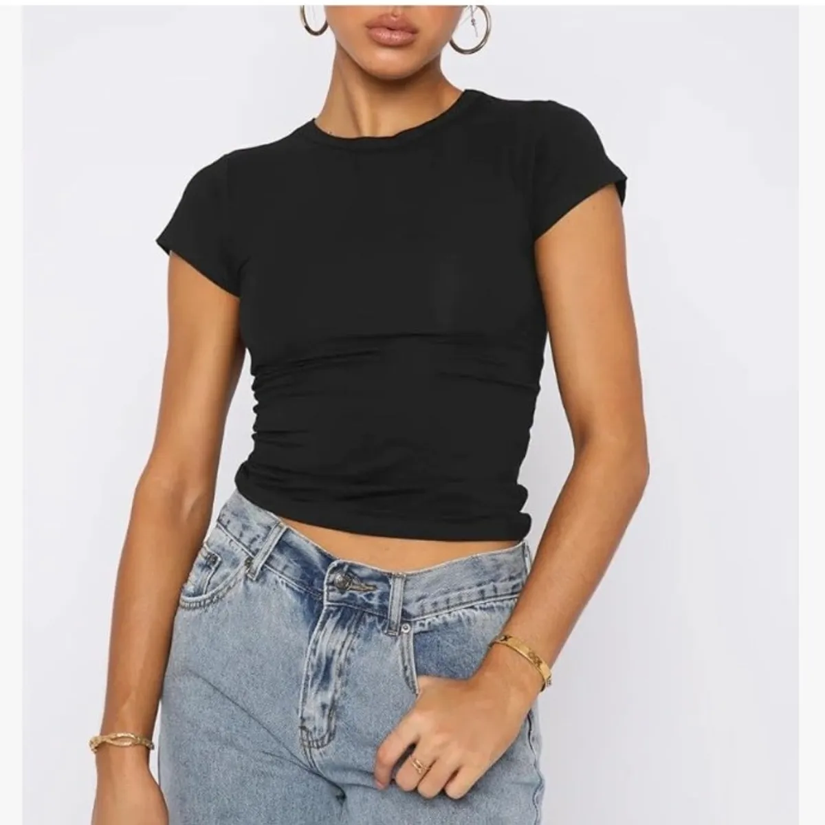 Women's 4pc Short Sleeve Shirts Basic Slim Fit  Tight Tees Size Xs