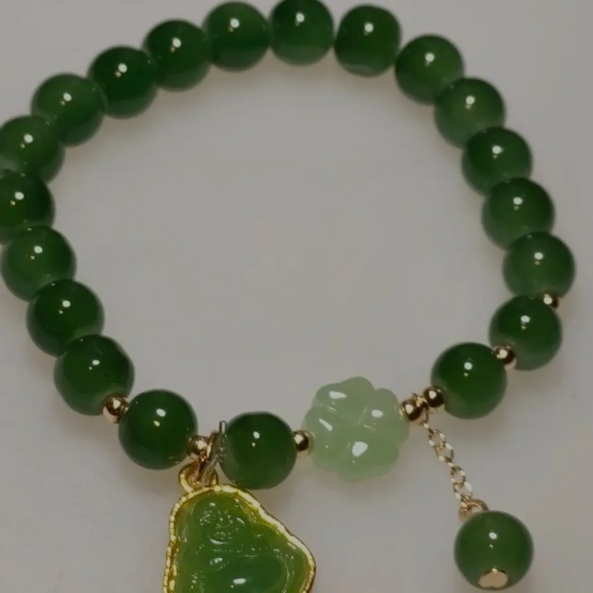 Jade Bracelet with Green Clover 2.54 cm 2.54 cm"