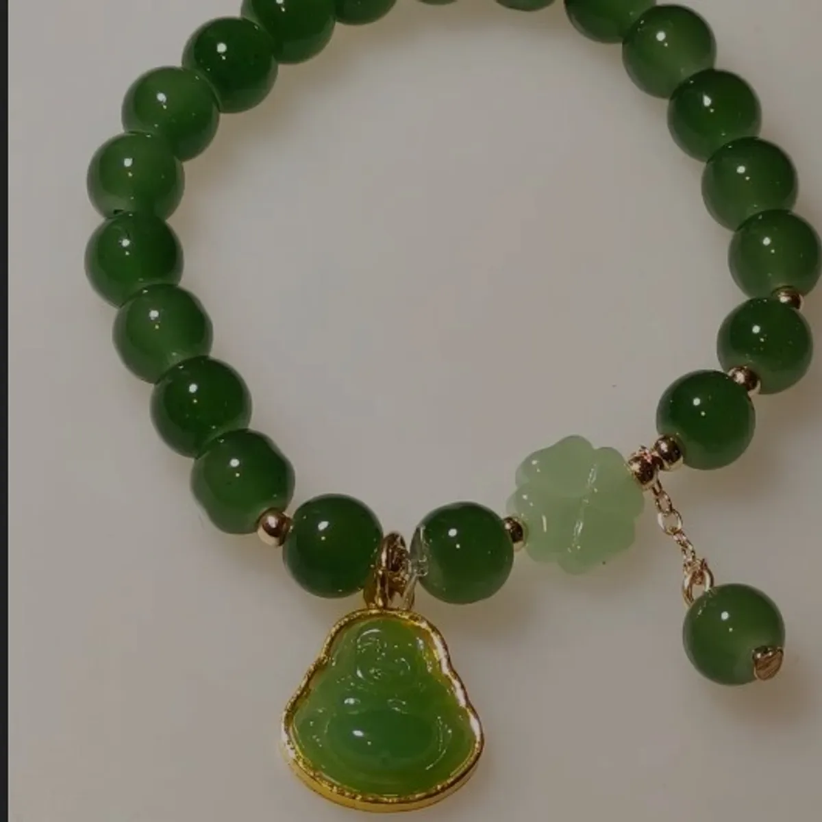 Jade Bracelet with Green Clover 2.54 cm 2.54 cm"