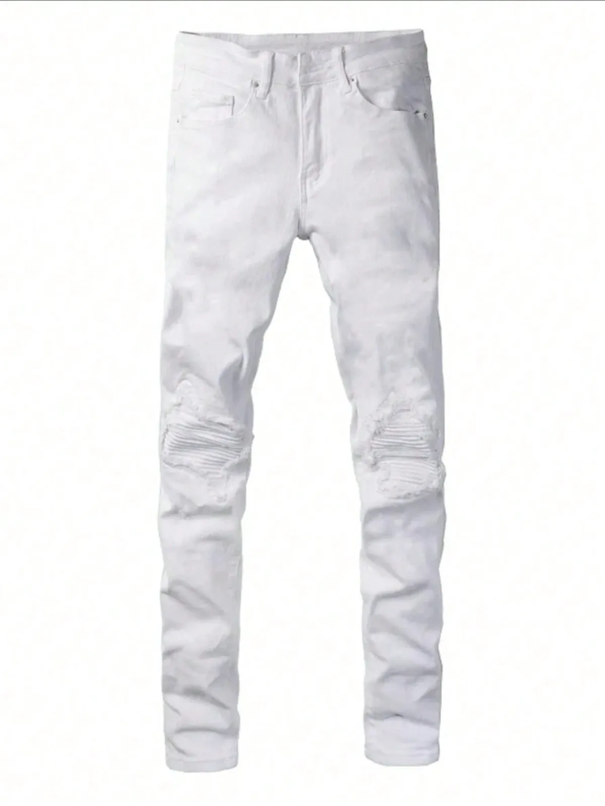 Men's White Skinny Stretch Denim Jeans, Tight-Fitting, High Elasticity, Comfortable, Good Texture, Street, 100% Size 38