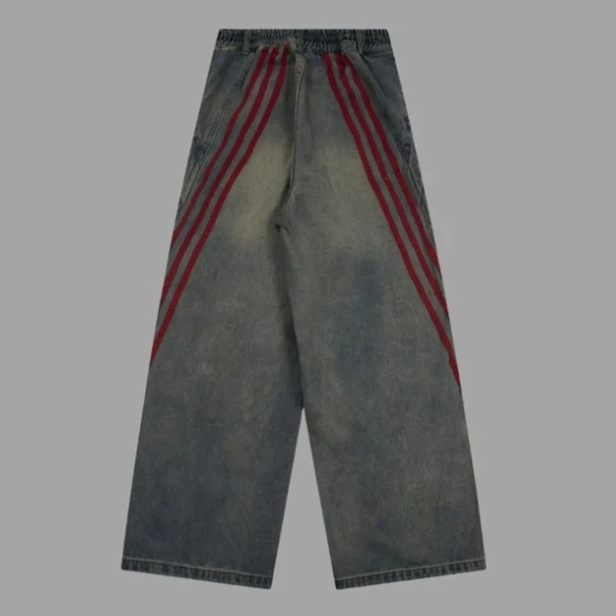 Vintage Grunge Red Striped Wide Leg High Waist Jeans Patchwork Casual Baggy Pants
Size XL