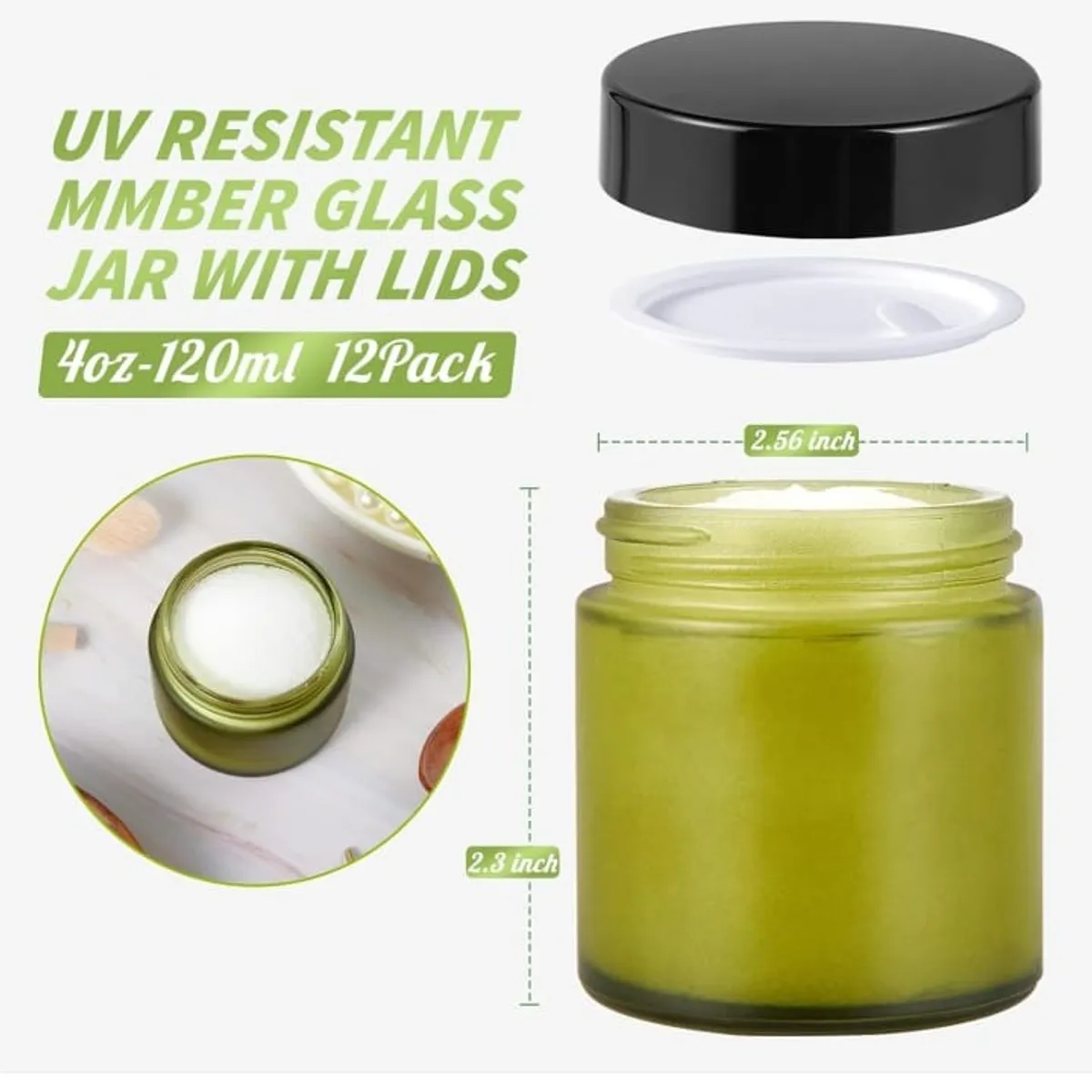 4oz Glass Jars with Lids, 24 Pack Green Frosted Glass Jars with Lid.