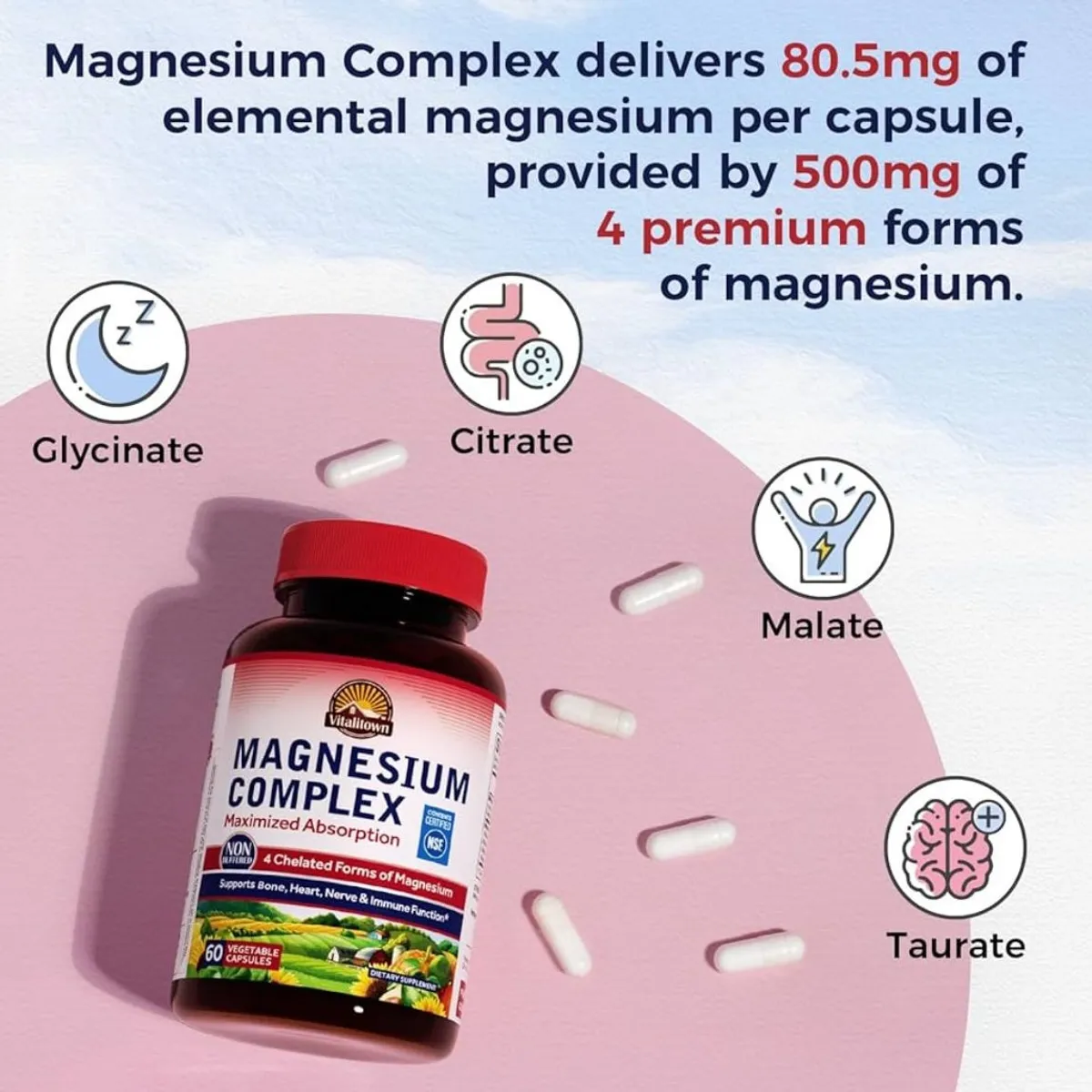 Vitalitown Magnesium Complex Supplement 120Capsules 500mg