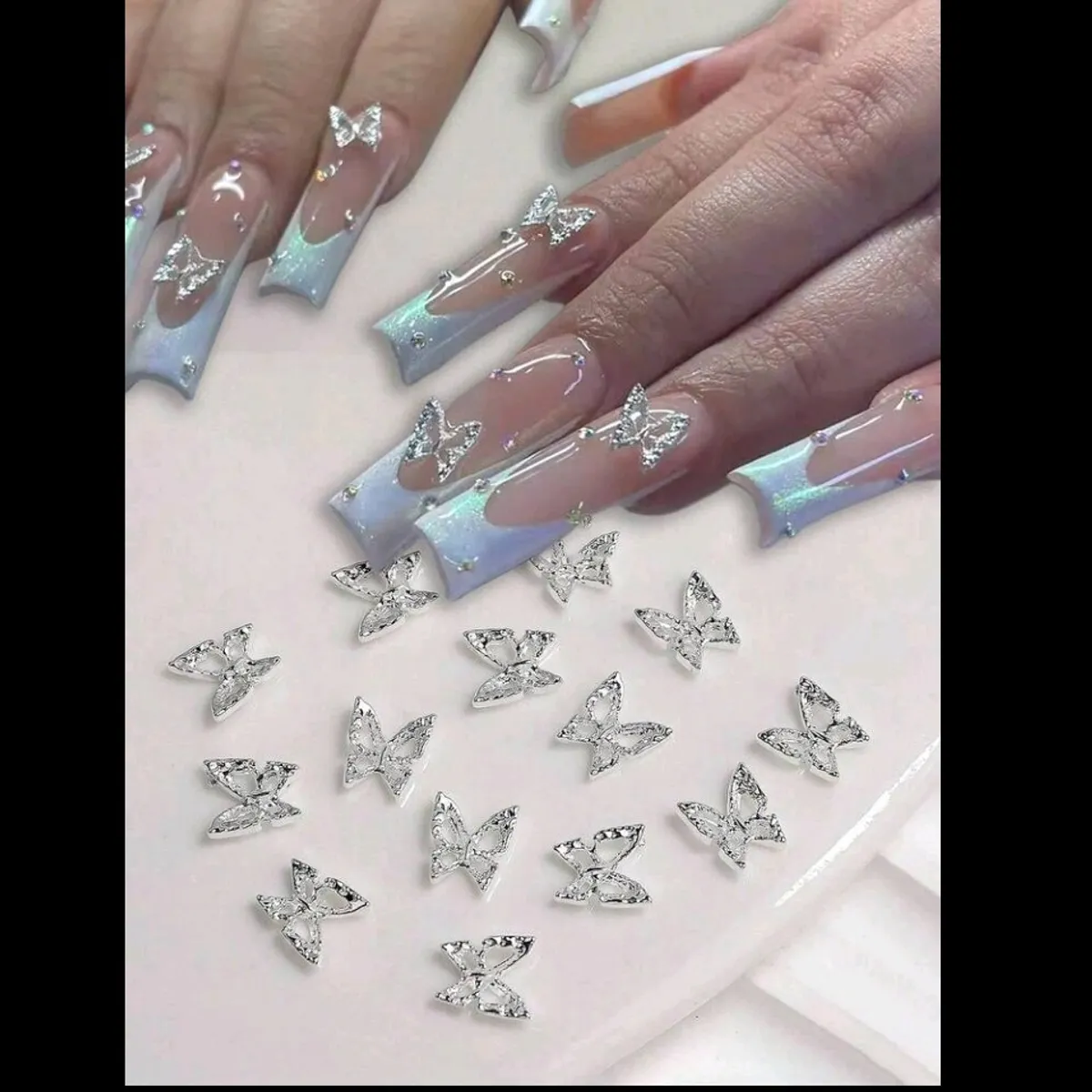 20pcs Sliver 3D Glitter Butterflies Nail  Gems