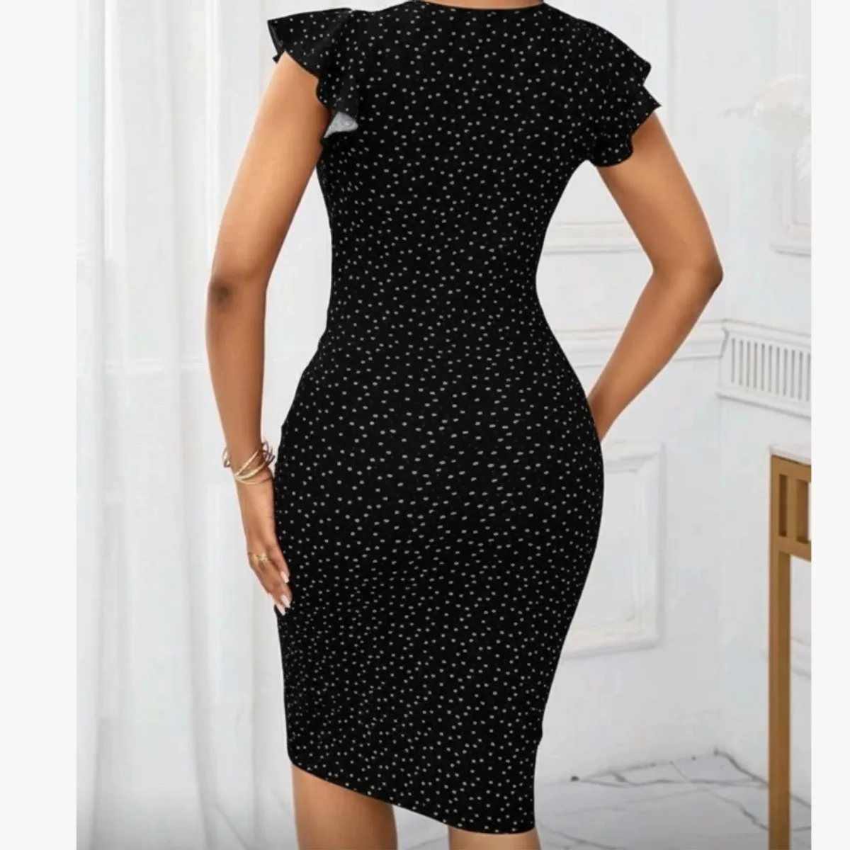 Women's Black Polka Dot  Ruffle Dress -Size M