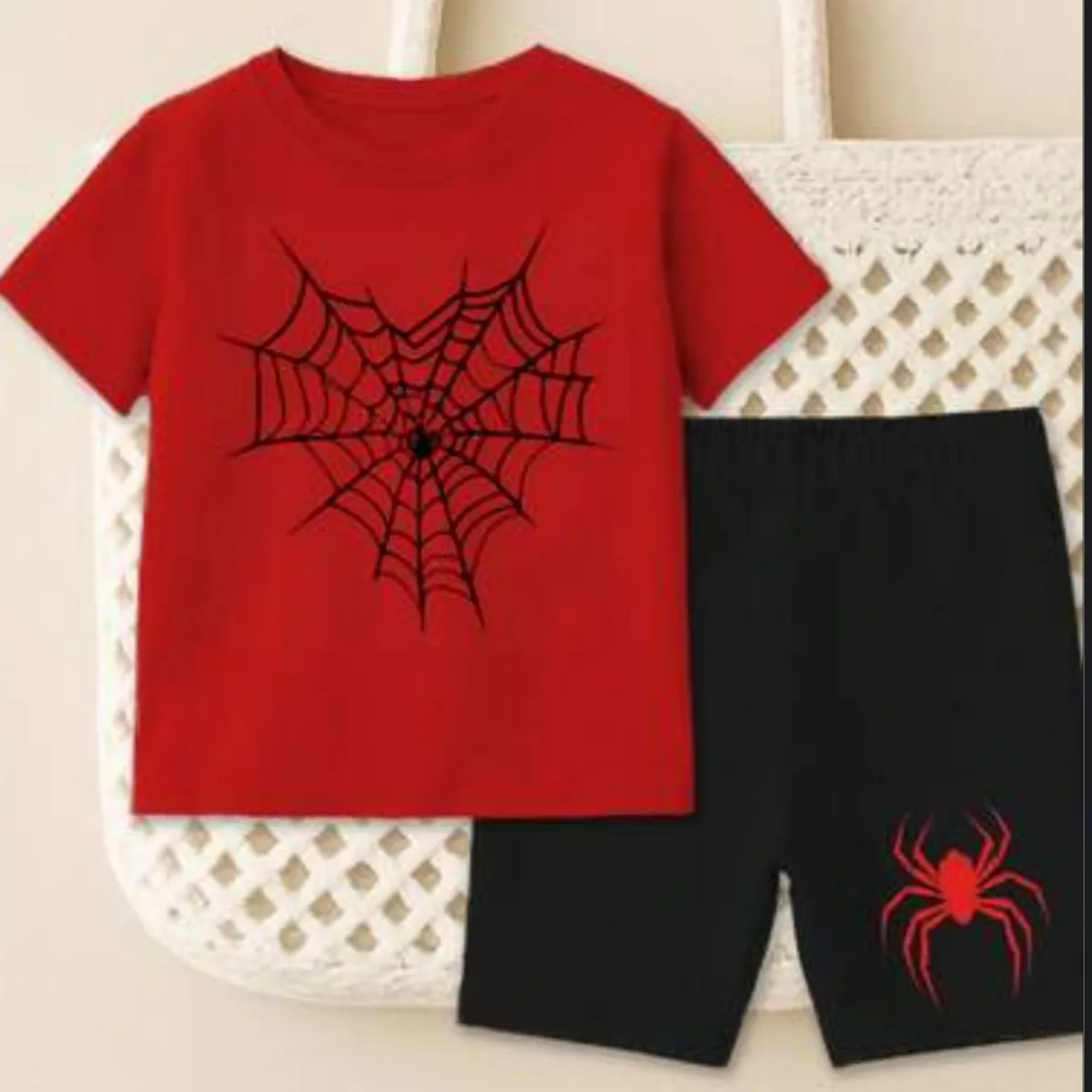 Boys'  Black & Red Spider Print T-Shirt+Spider Two-Piece Short -Size-12-18M