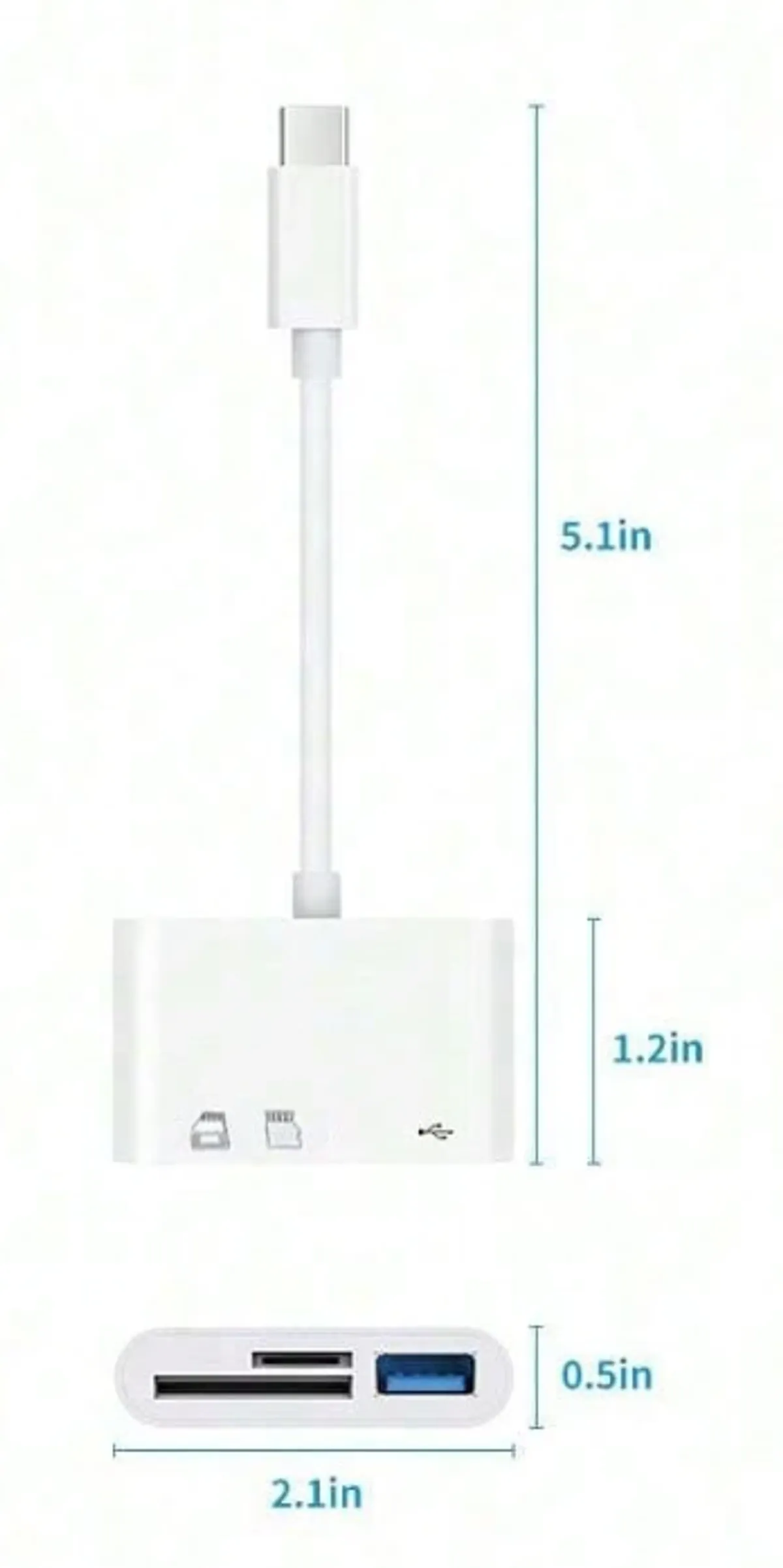 3-In-1 Reader Adapter, Type-C (SD + Micro SD + USB), White