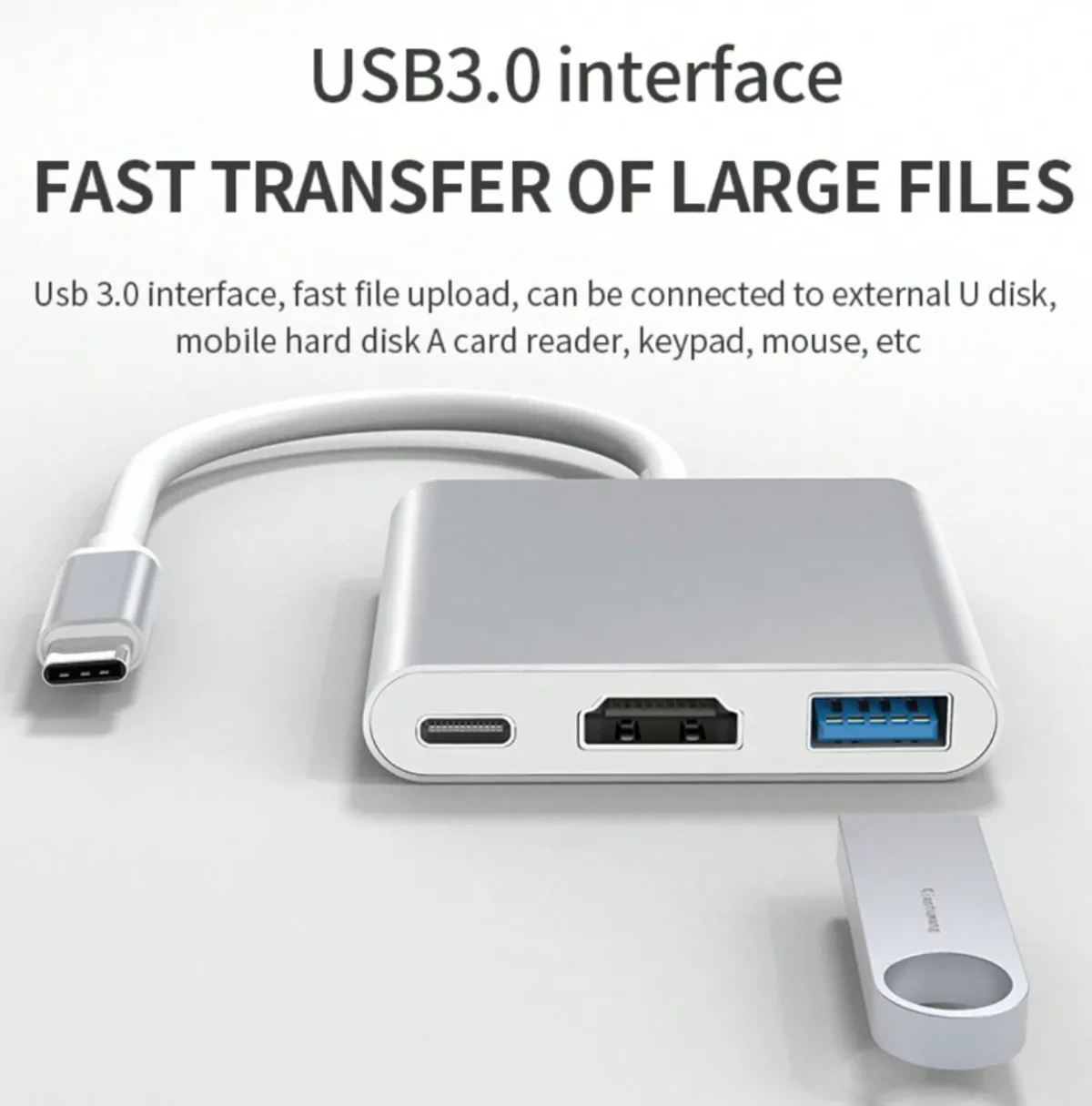 3-In1 Adapter, Type C (USB C, HDMI 4K, USB) Silver/Grey