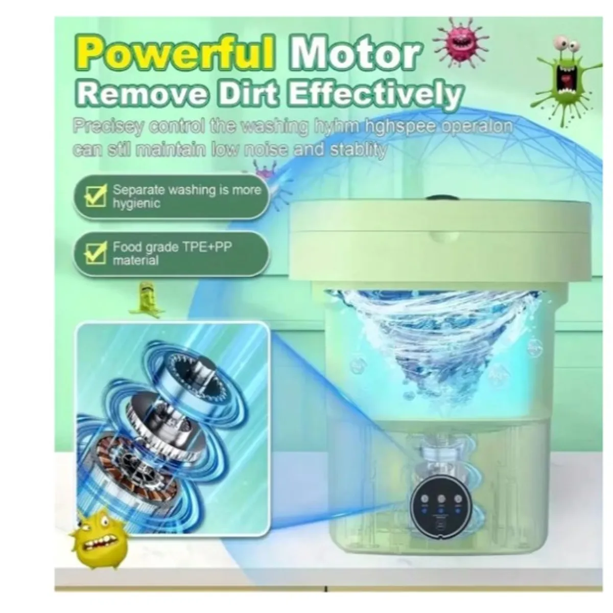 Portable Washing Machine, 2.91gal / 11 L - Foldable Mini Washing Machine - Green.