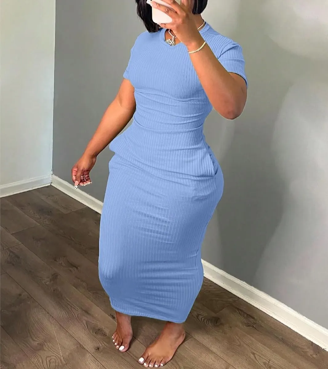 Dresses for Women Solid Color Short Sleeve Dress Trendy Dress - Size M