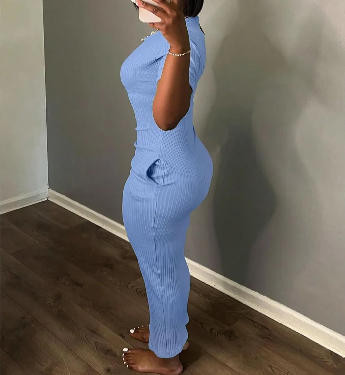 Dresses for Women Solid Color Short Sleeve Dress Trendy Dress - Size M