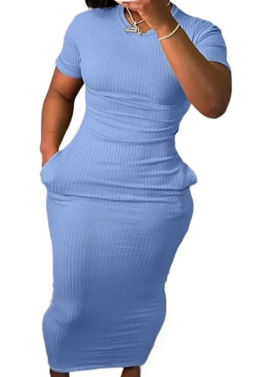 Dresses for Women Solid Color Short Sleeve Dress Trendy Dress - Size M