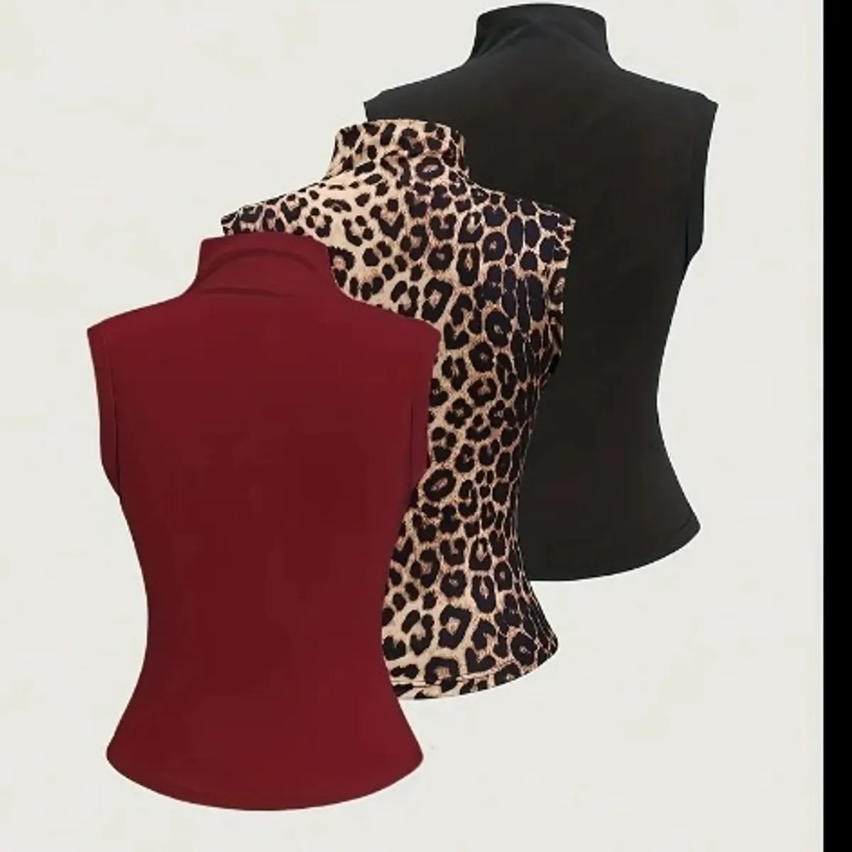 3-Pack Women'S Summer Slim-Fit High Neck Leopard Print Tank Tops | Sleeveless Tops. Size L