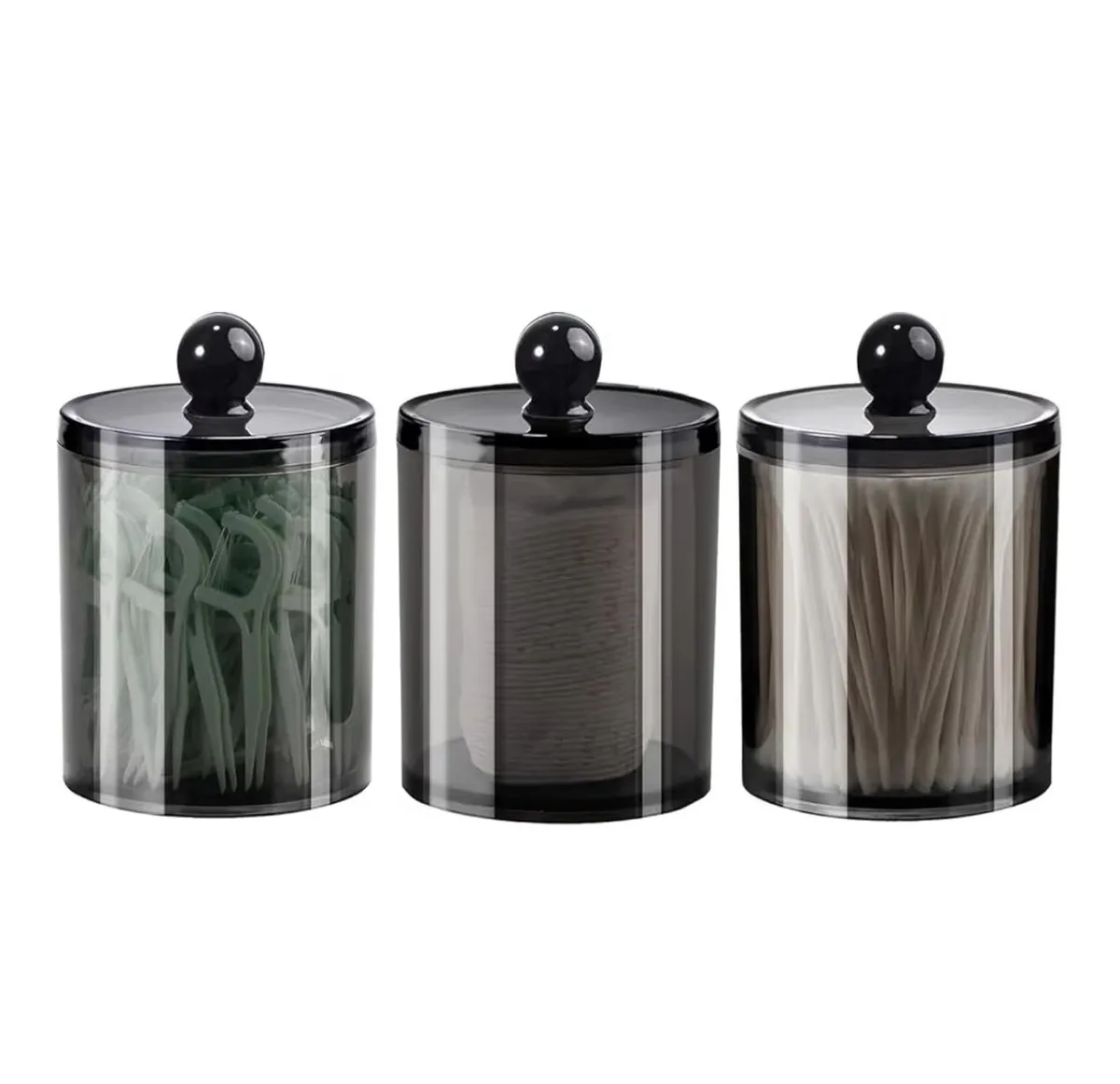 3Pcs Black Bathroom Organizer Accessories Storage Containers Plastic Apothecary Jars with Lids