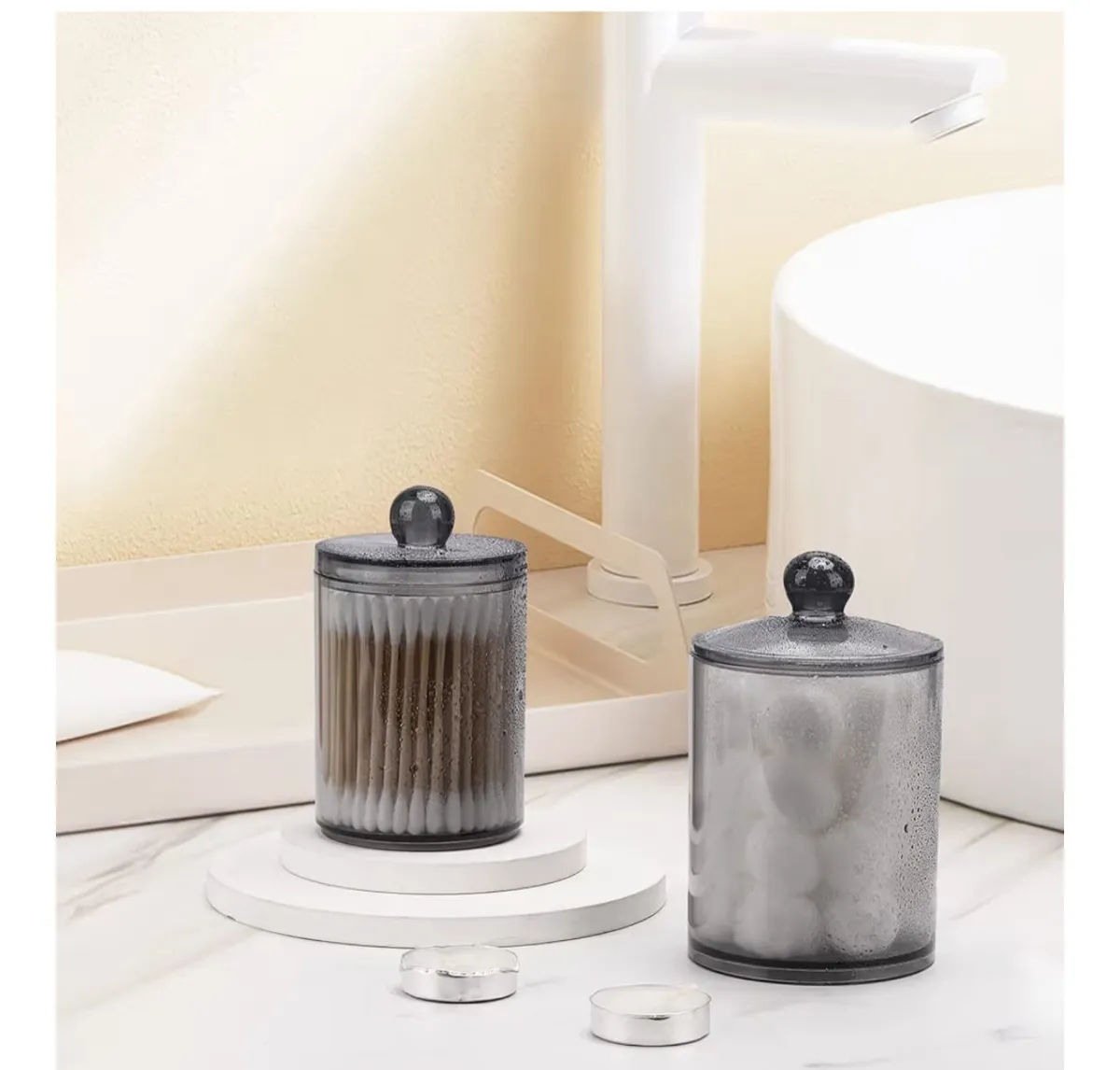 3Pcs Black Bathroom Organizer Accessories Storage Containers Plastic Apothecary Jars with Lids