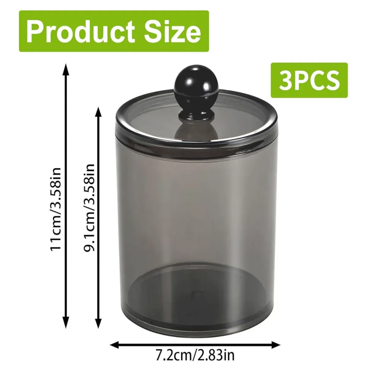 3Pcs Black Bathroom Organizer Accessories Storage Containers Plastic Apothecary Jars with Lids