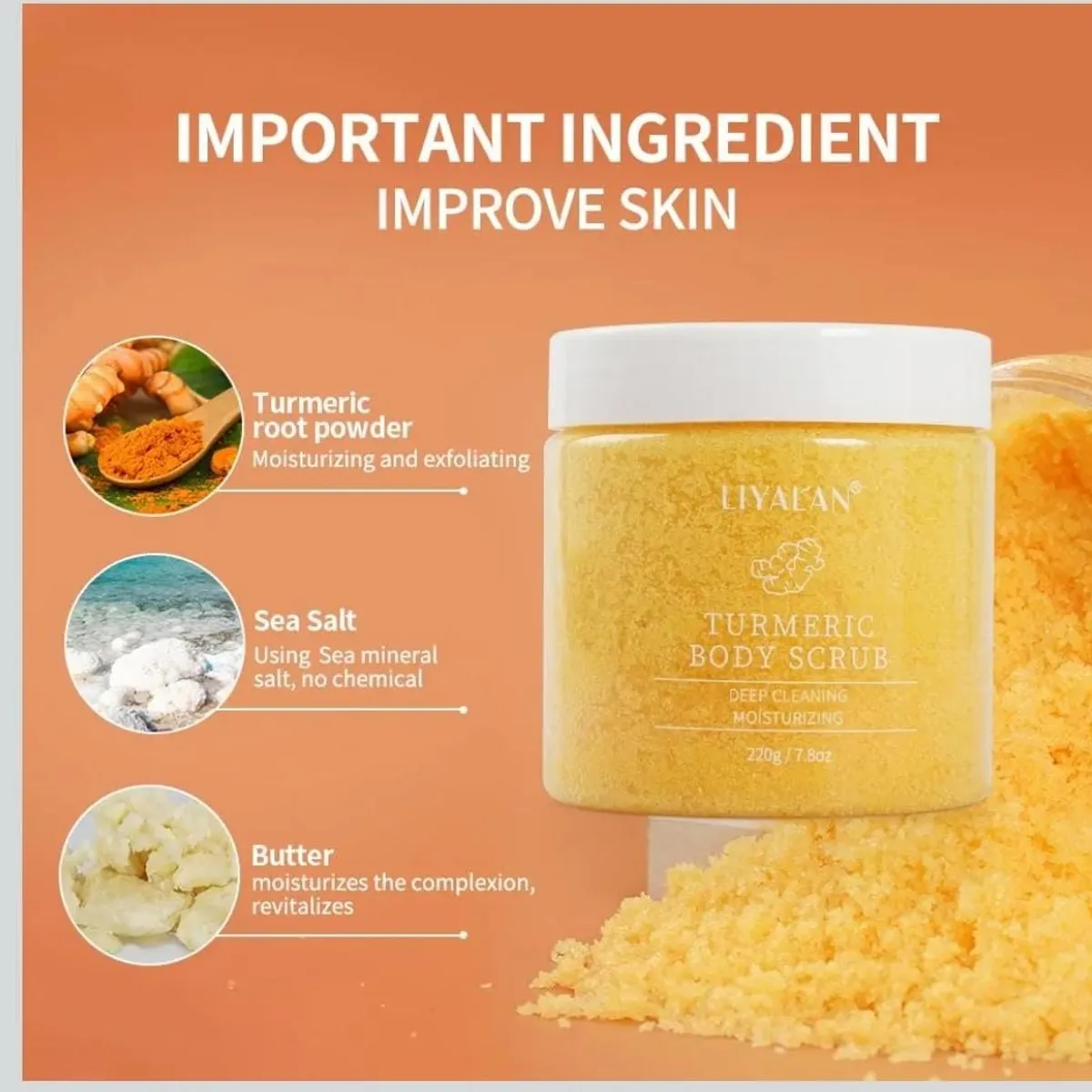 Turmeric Body Scrub(7.8oz / 2pack) Moisturizing and Exfoliating Body, Face, Hand, Foot Scrub, Nourishes Skin, Deep Cleansing