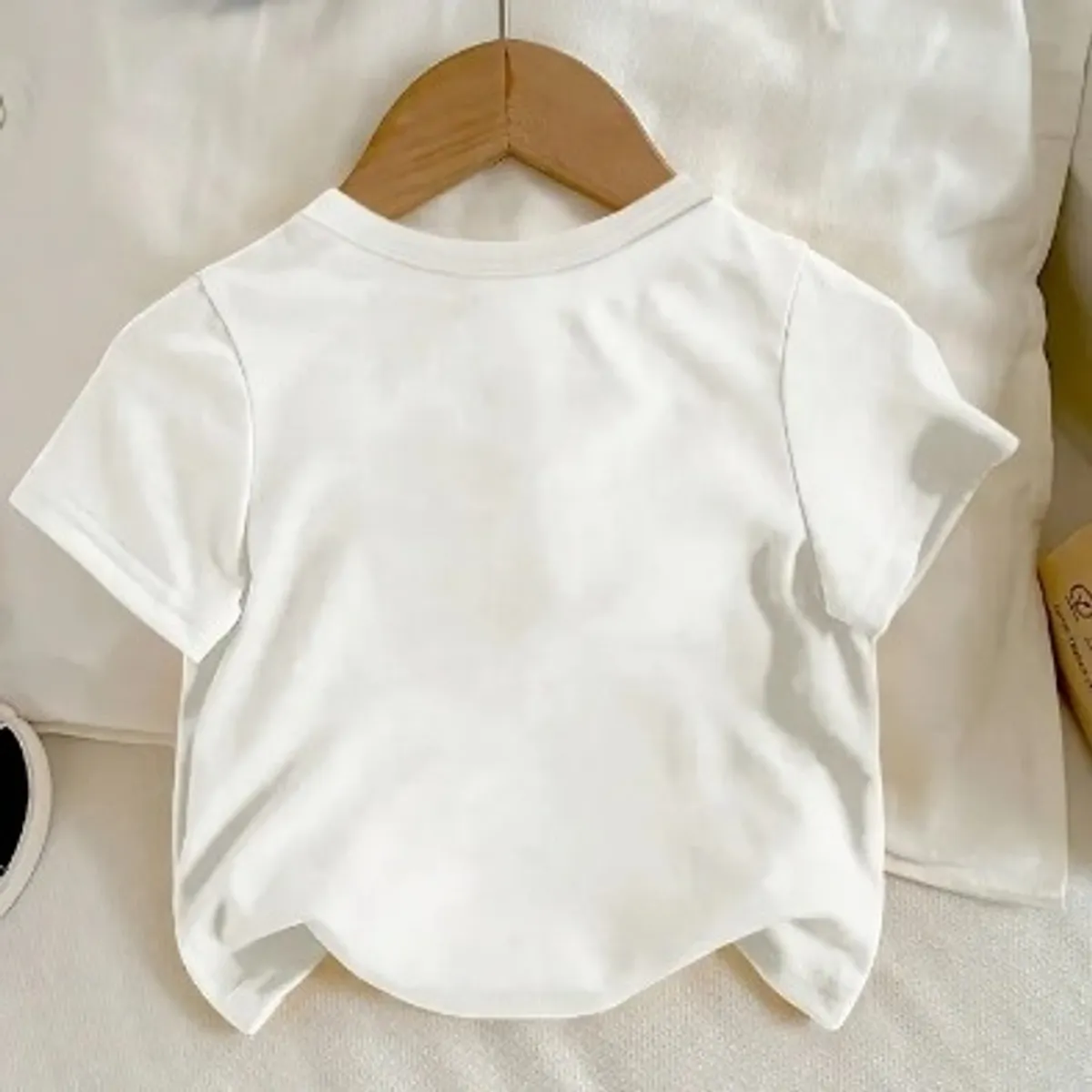 White Short-Sleeve Round Neck T-Shirt  - Soft Casual & Dressy. Size 9-12M