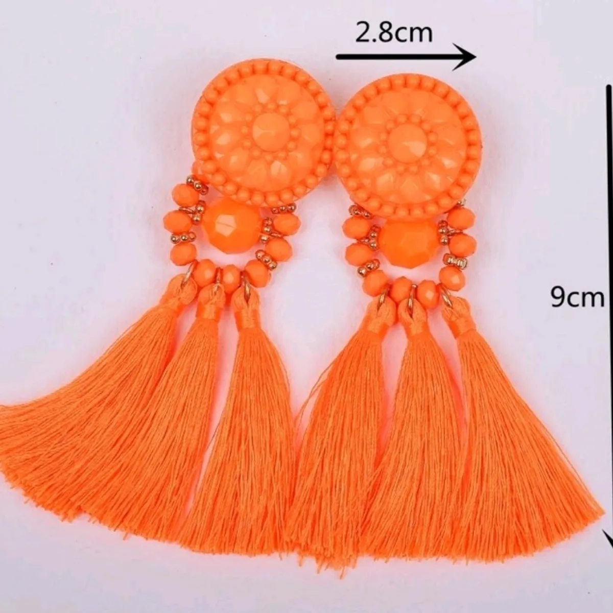 Women's Orange Bead Decor Tassel Drop Earrings