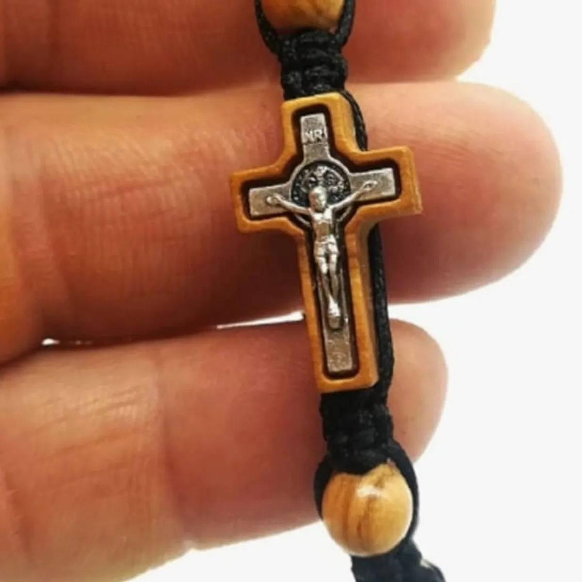 Olive Wood Beads Saint Benedict Cross Rosary Bracelet