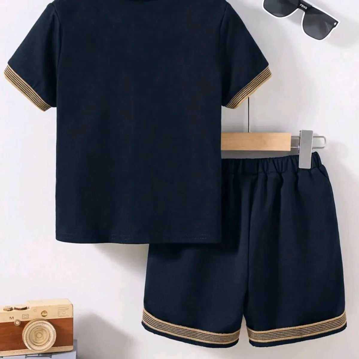 Boys Blue Sleeveless Polo Shirt And Shorts- Size 7Y