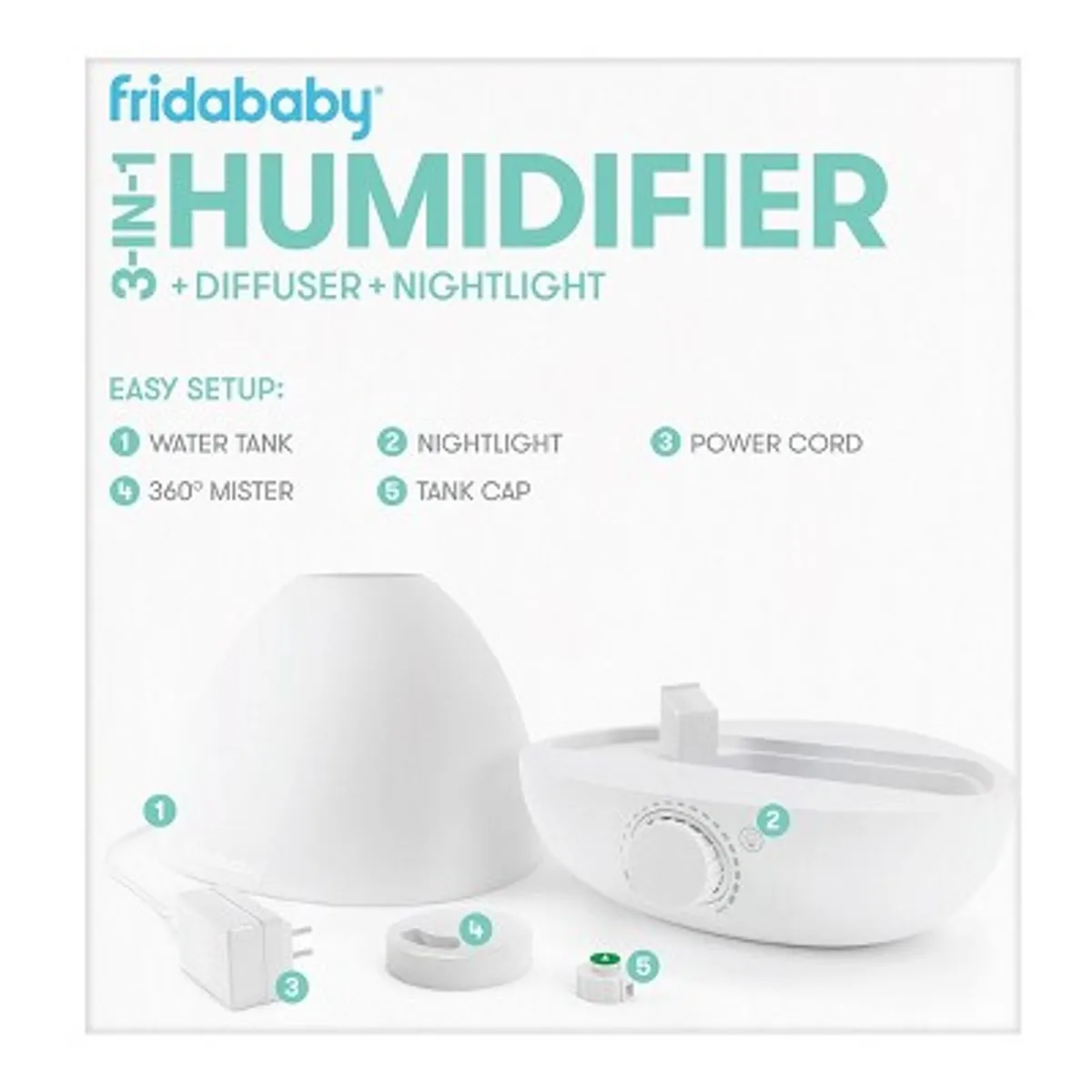 New Frida Baby 3-in-1 Humidifier, Diffuser & Nightlight (White)