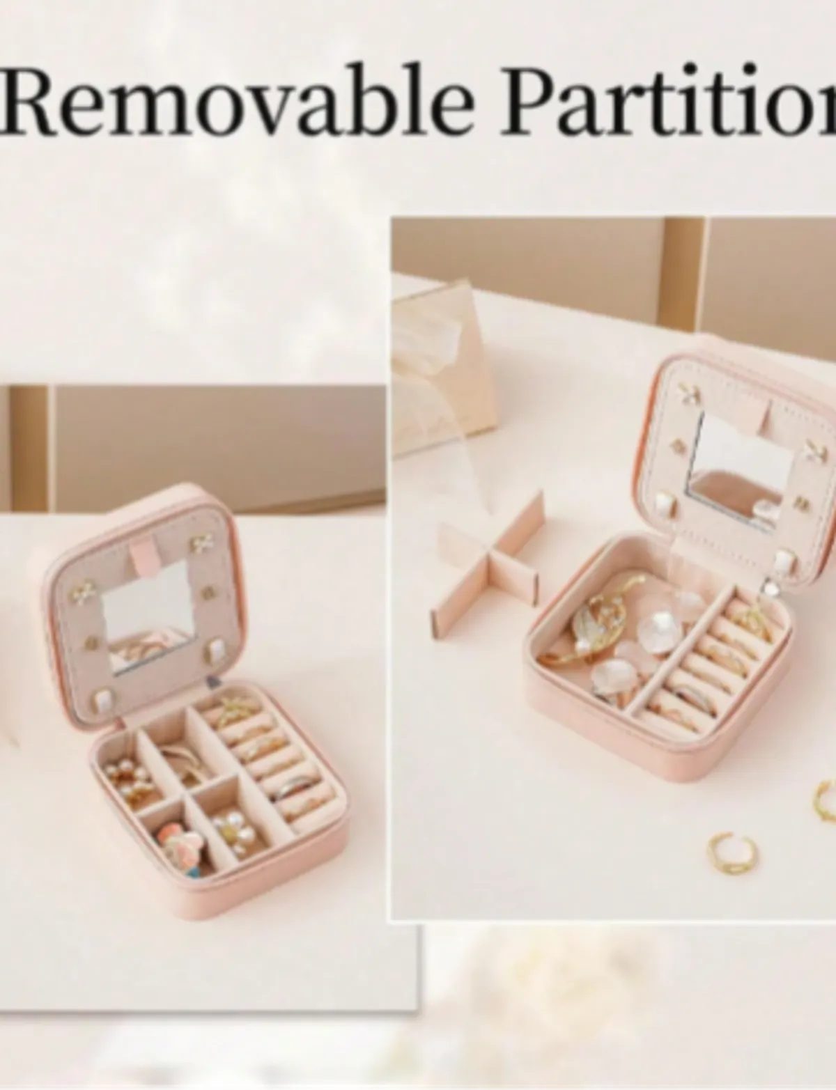 Travel jewelry case small Travel jewelry box Travel Jewelry Organizer Small box Gift for Girls Women with Mirror(Pink)