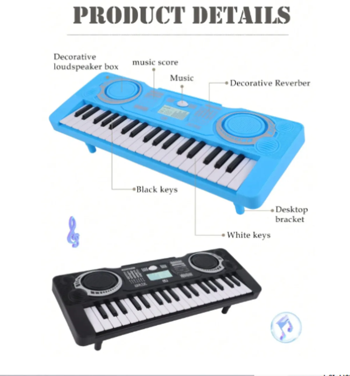 37-Key Electronic Music Piano Toy, Children Educational Intelligent Multifunctional Simulated Piano, Keyboard Parent-Child Interactive- Black, Small, 13.5 inches, age 3+