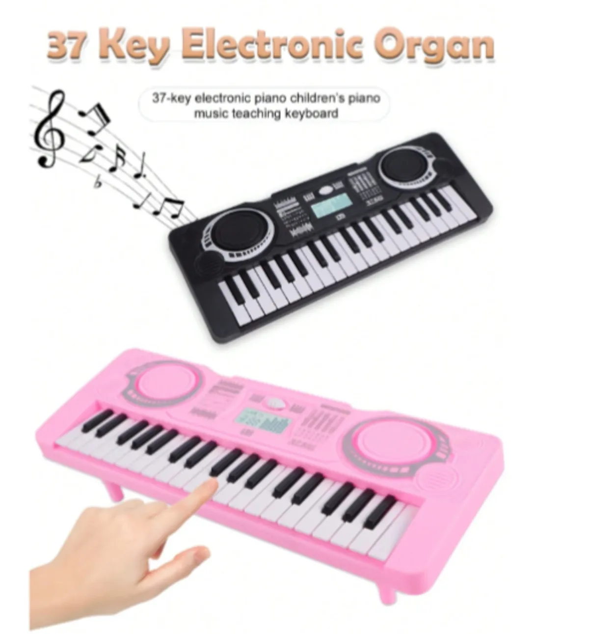 37-Key Electronic Music Piano Toy, Children Educational Intelligent Multifunctional Simulated Piano, Keyboard Parent-Child Interactive- Black, Small, 13.5 inches, age 3+