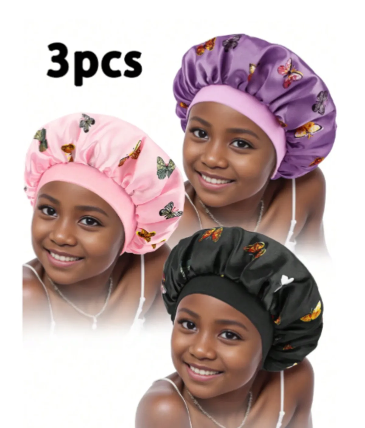 Kids' Wide Brim Butterfly Printed Bonnets With Elastic Band, Stylish Headwear 3pcs