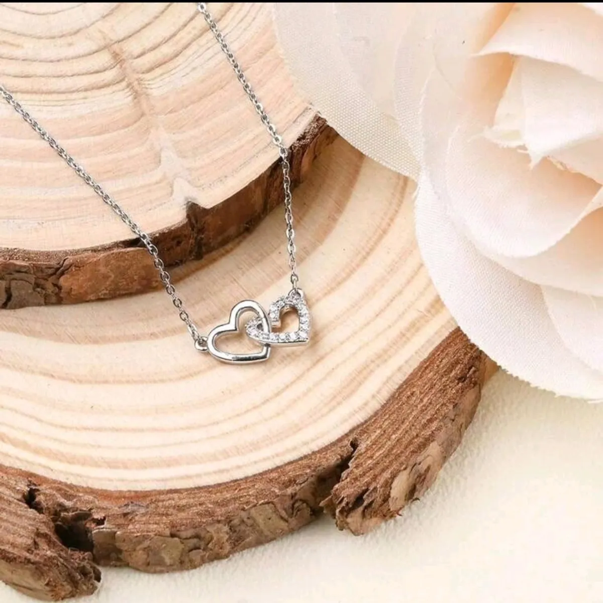 Women's  Sliver  Double Heart Necklace