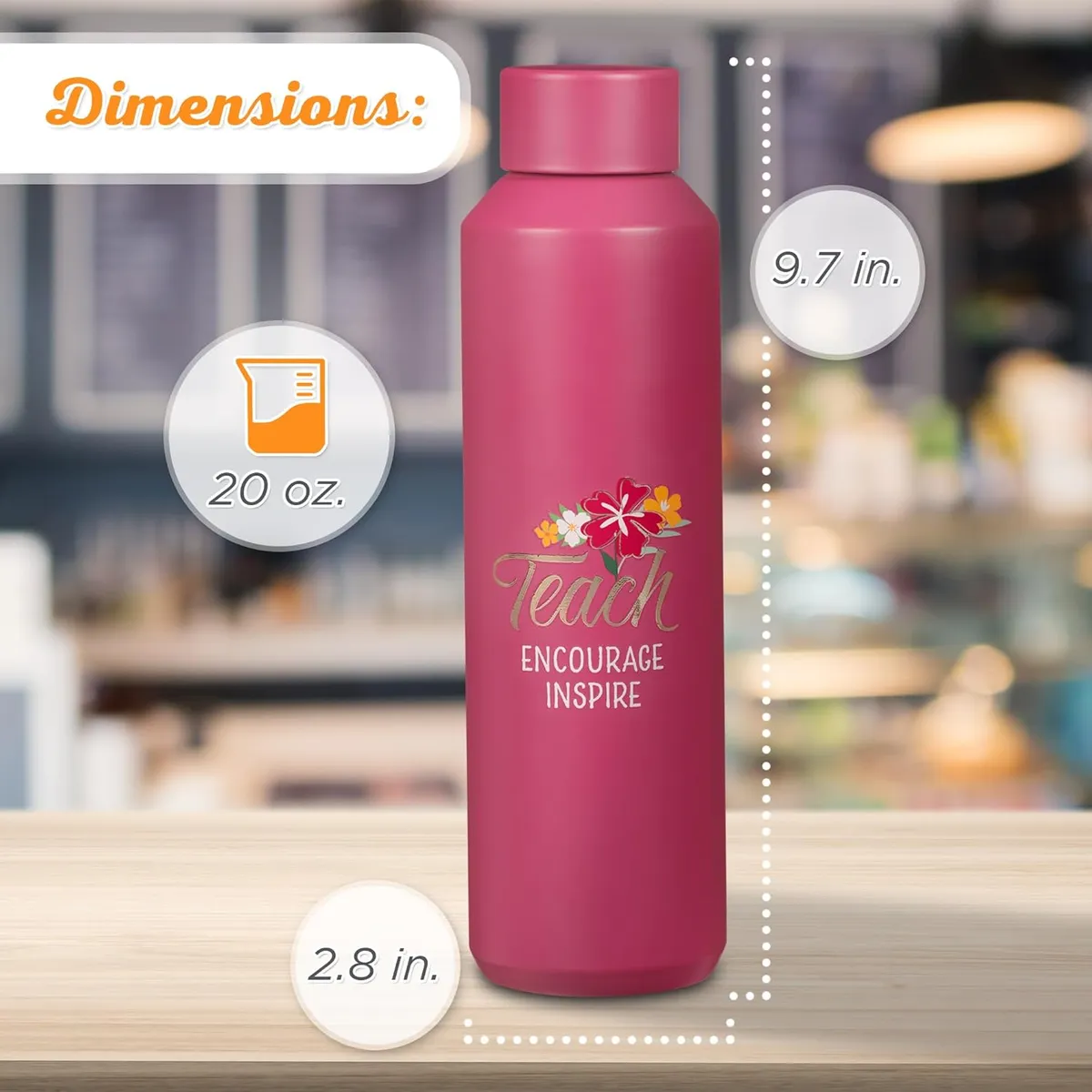 Teach, Encourage, Inspire Fuchsia Pink Stainless Steel Water Bottle