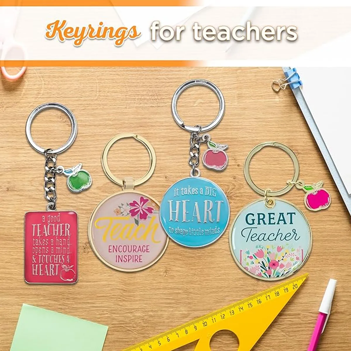 Teach, Encourage, Inspire Pink Epoxy-coated Metal Keychain - Zephaniah 3:17