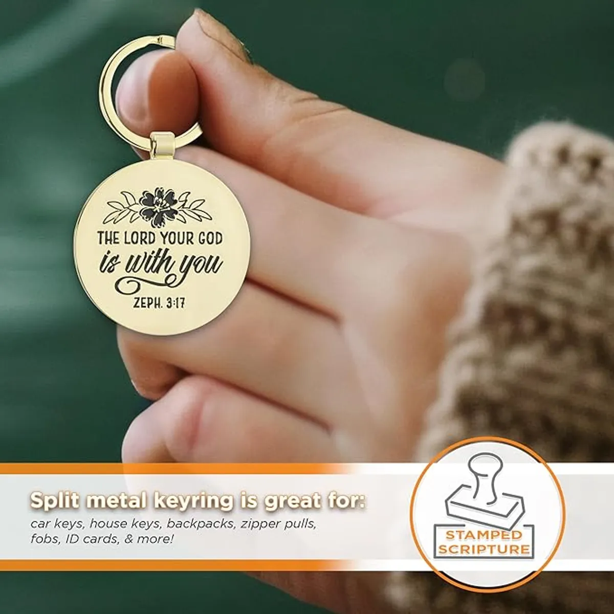 Teach, Encourage, Inspire Pink Epoxy-coated Metal Keychain - Zephaniah 3:17