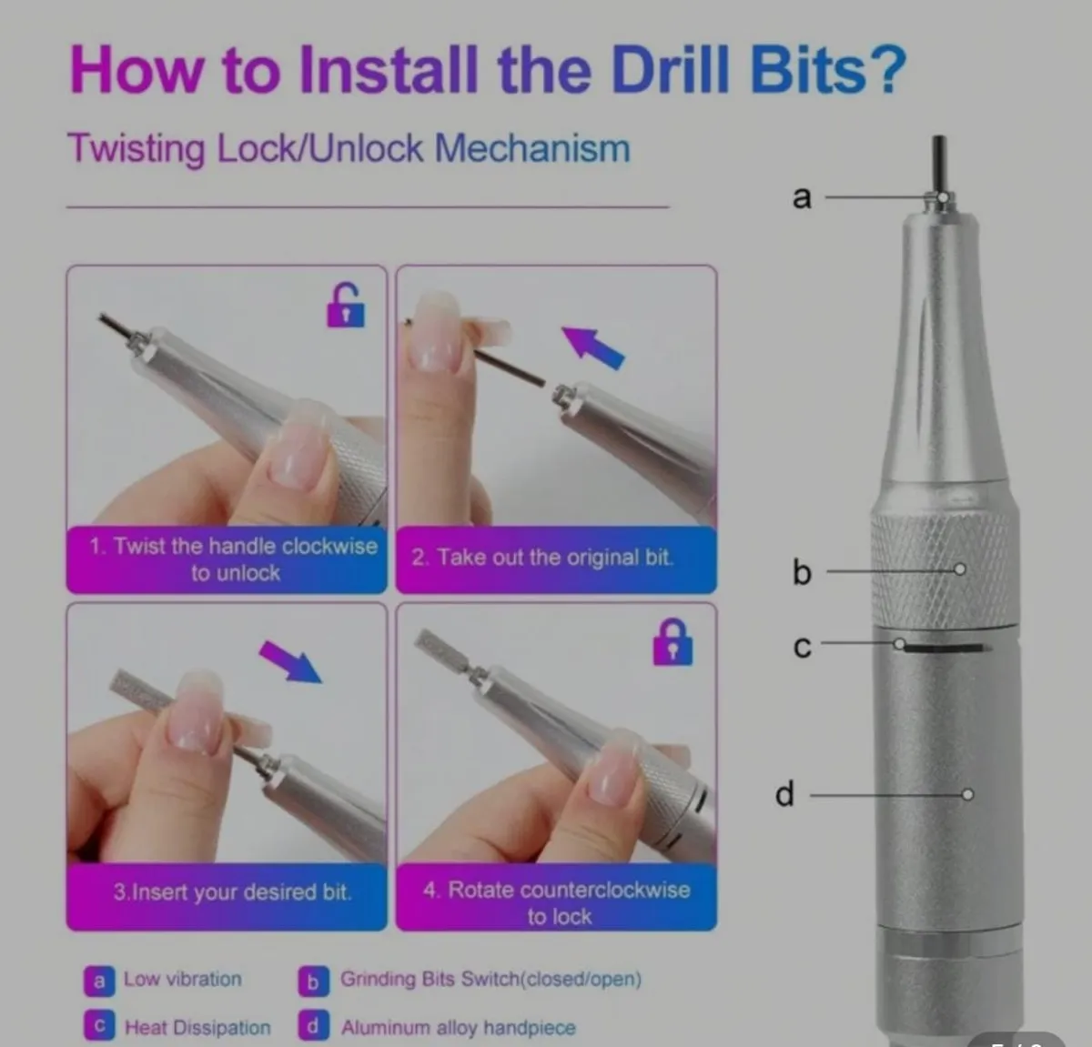 Portable Electric Nail Drill Machine Display Nails For Acrylic Gel Polish Rechargeable Nail Tool