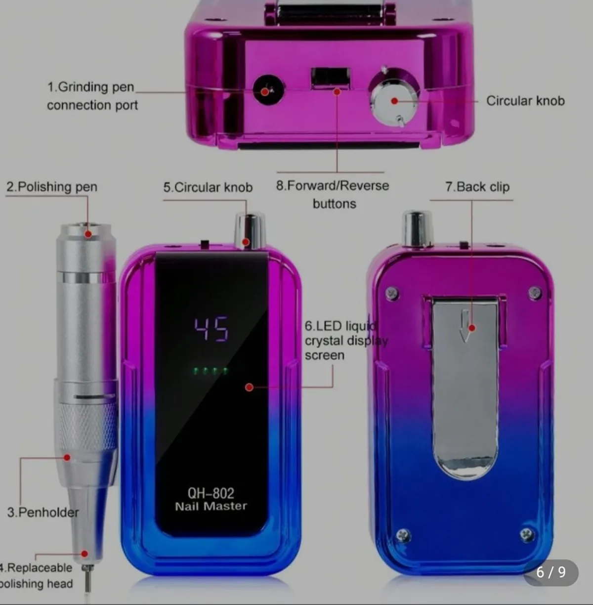 Portable Electric Nail Drill Machine Display Nails For Acrylic Gel Polish Rechargeable Nail Tool