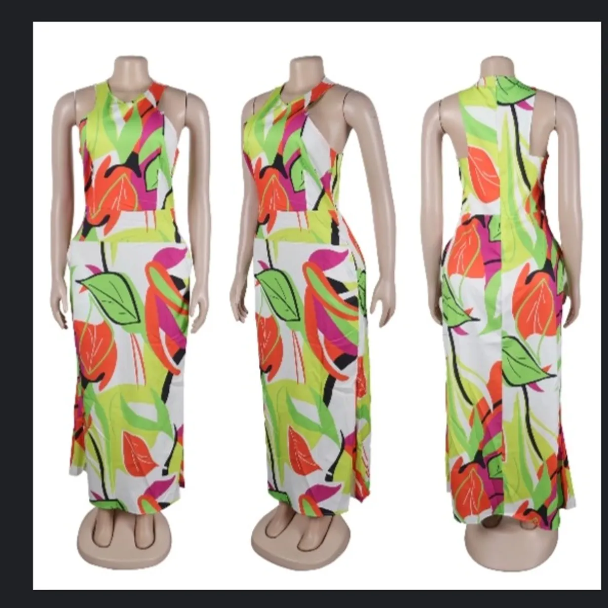 Mixed Print Halter Dress for Effortless Everyday Chic and Vacation Style. Size XXL