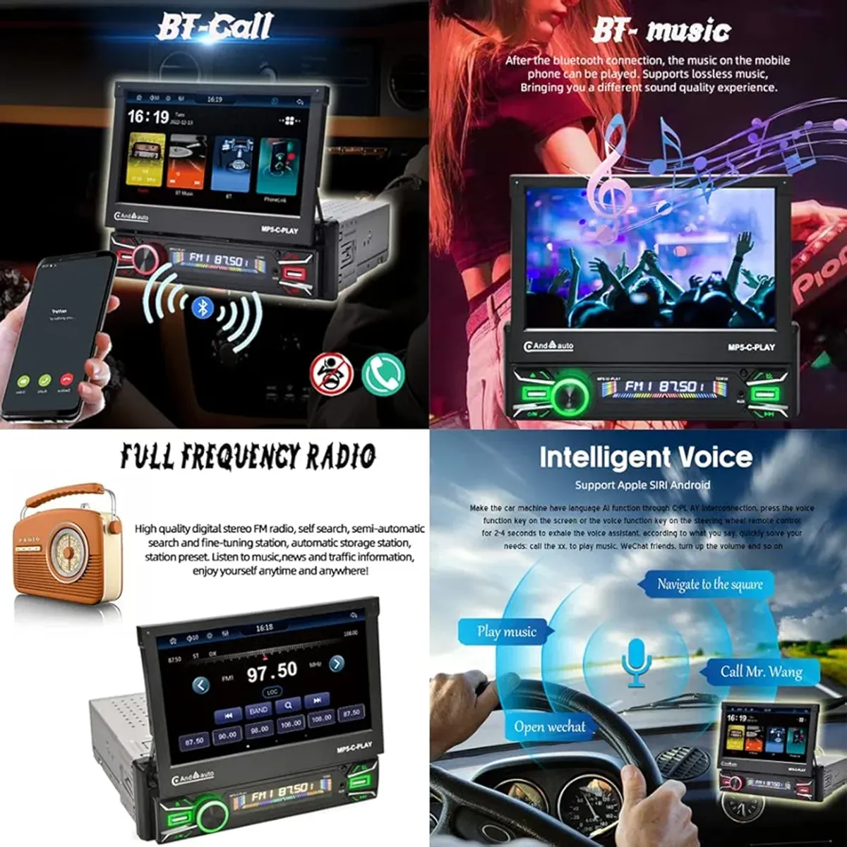 7inch Single Din Flip out Touch Screen Car Multimedia Player with Bluetooth,Usb,Memory Card,Gps,Screen Mirror