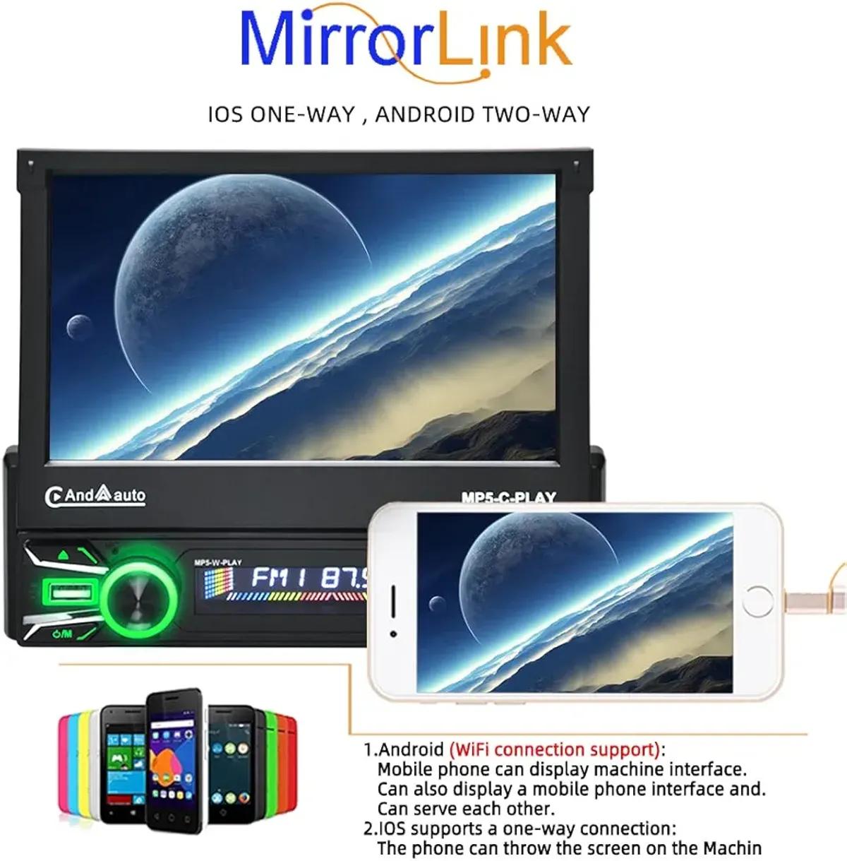 7inch Single Din Flip out Touch Screen Car Multimedia Player with Bluetooth,Usb,Memory Card,Gps,Screen Mirror