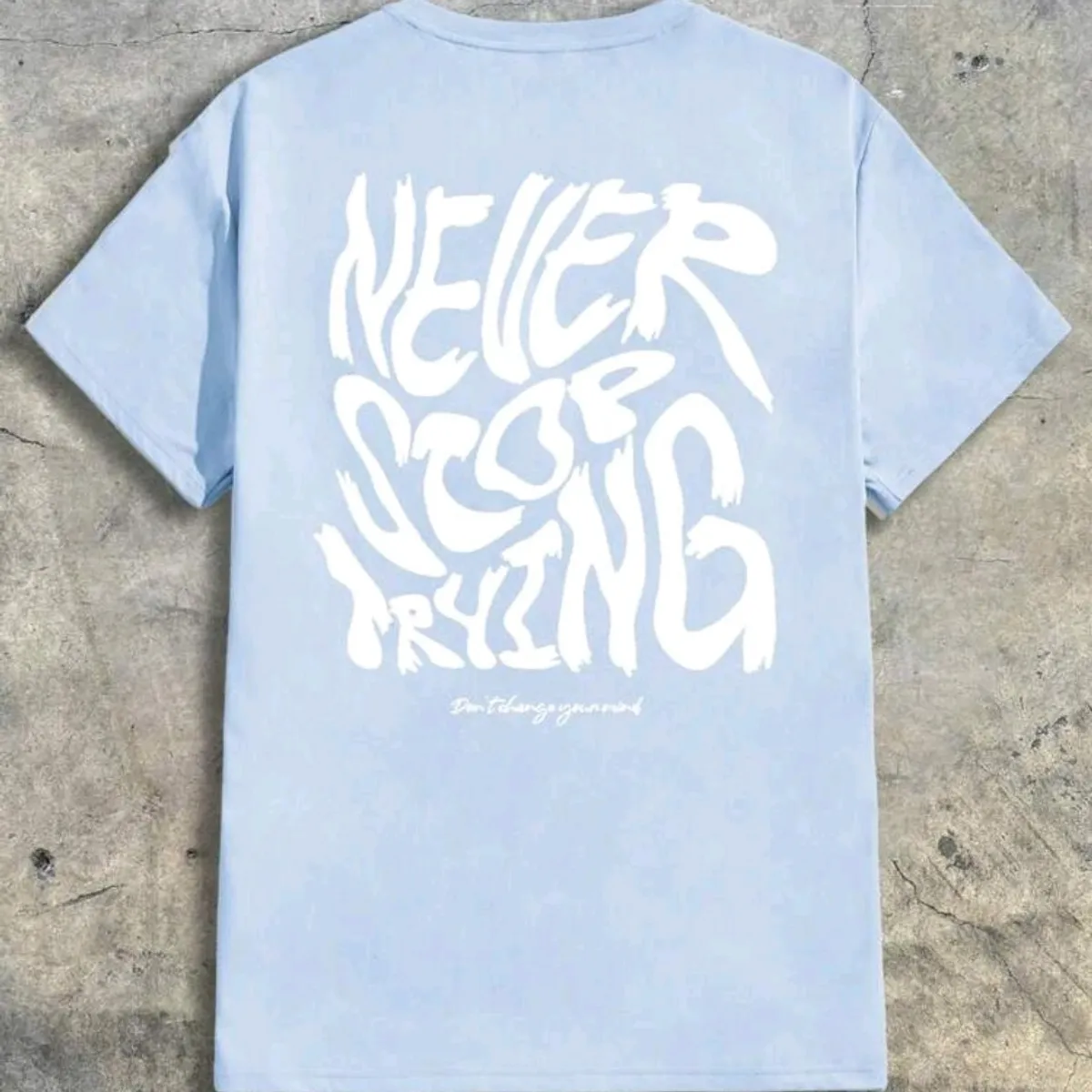 Unisex  Blue Crew Neck Lettered Print Short Sleeve  T-Shirt - Size S