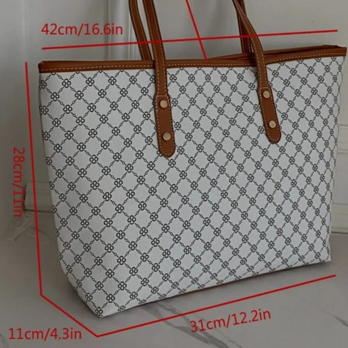 Large Capacity Simple & Versatile Printed Tote Bag With Rivet Decoration For Women