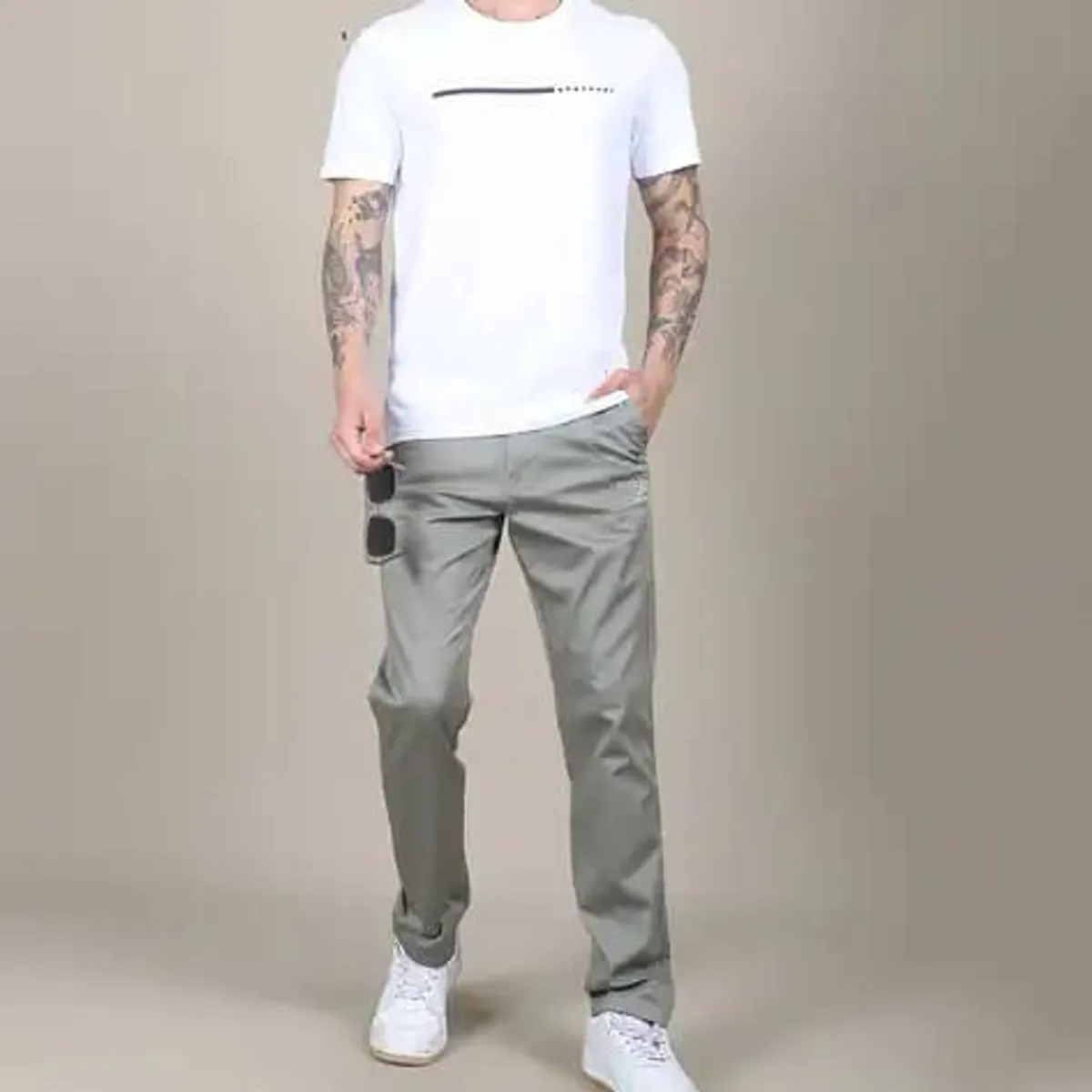 Short Sleeve Typographic Chest Print Crew T-Shirt-Size S