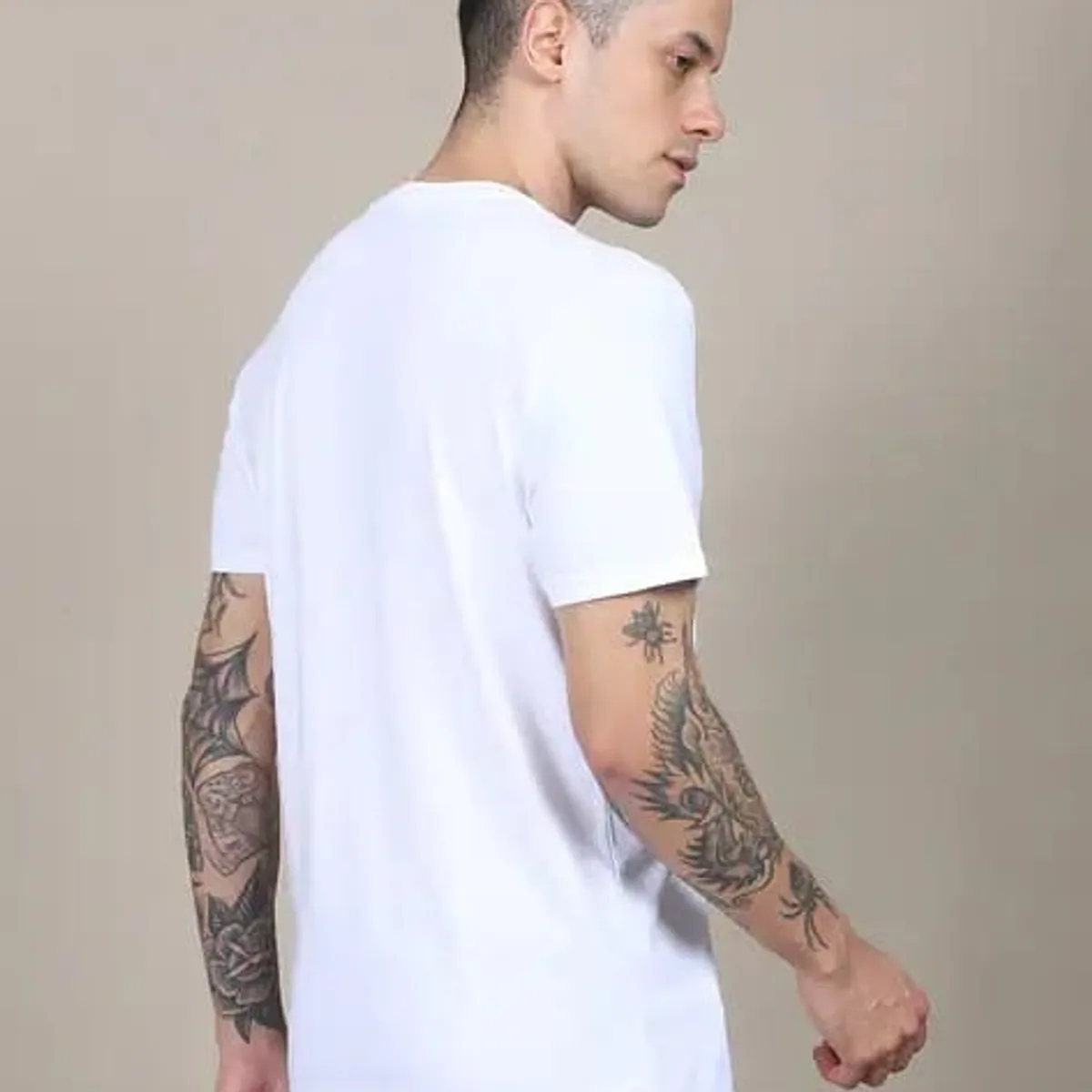 Short Sleeve Typographic Chest Print Crew T-Shirt-Size S