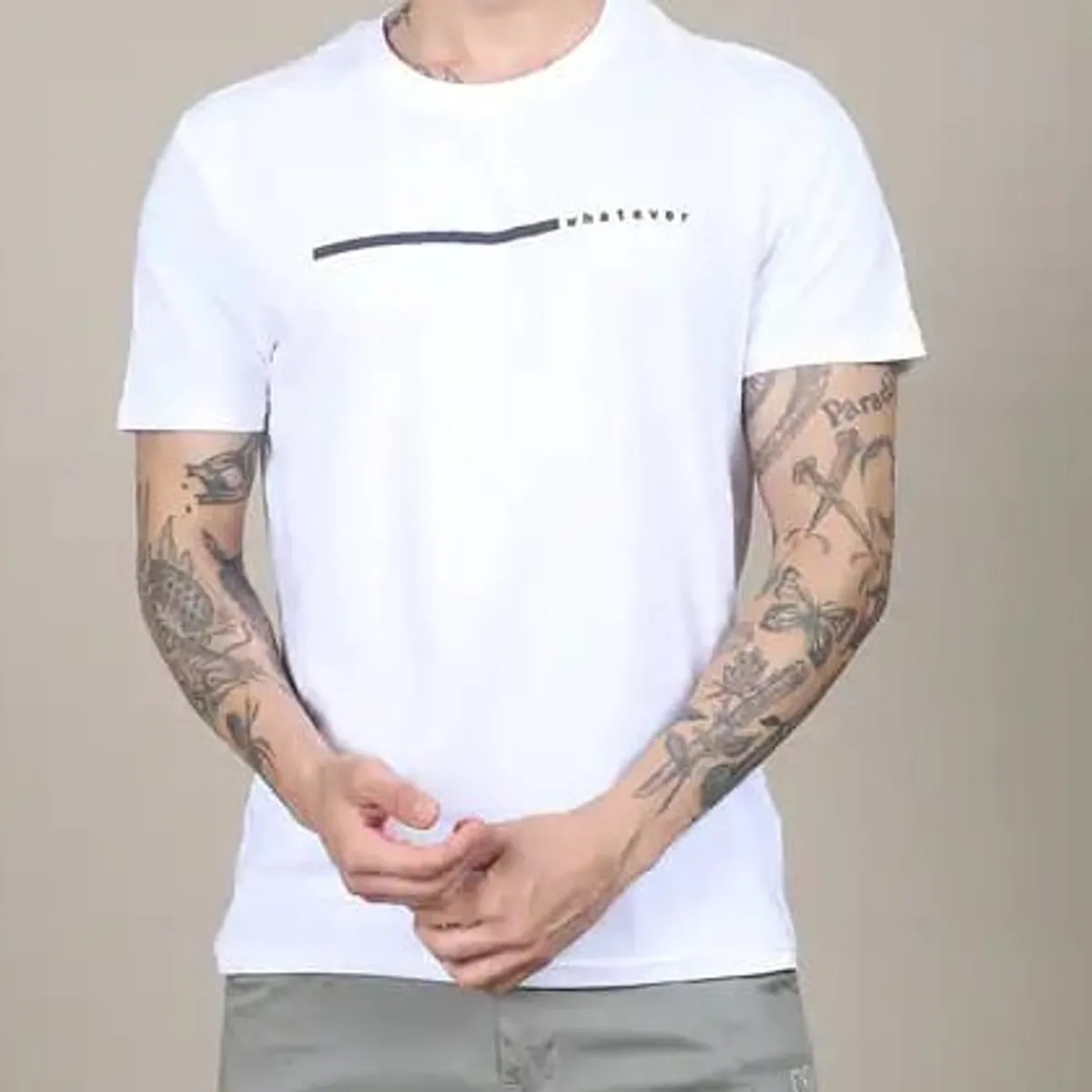 Short Sleeve Typographic Chest Print Crew T-Shirt-Size S