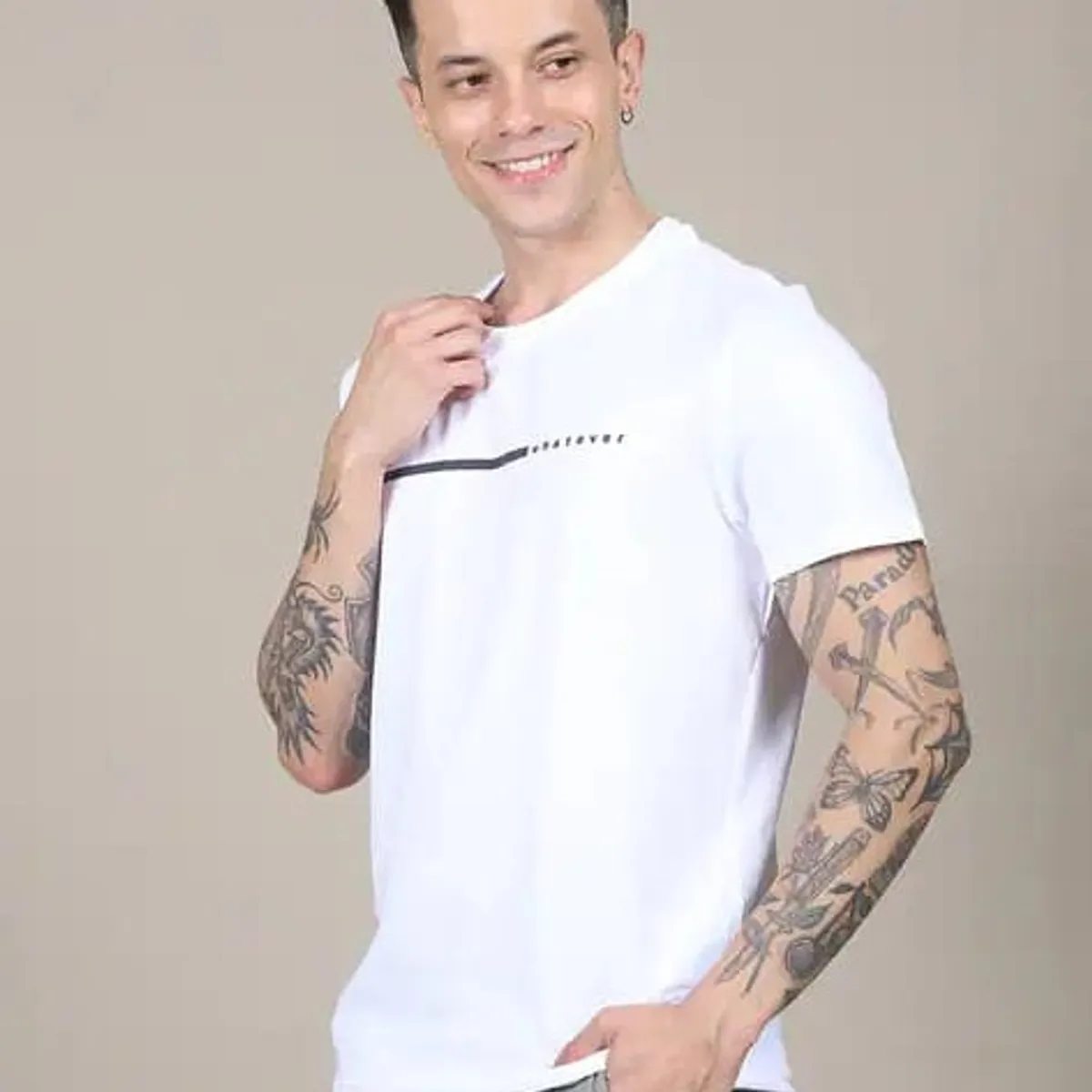 Short Sleeve Typographic Chest Print Crew T-Shirt-Size S