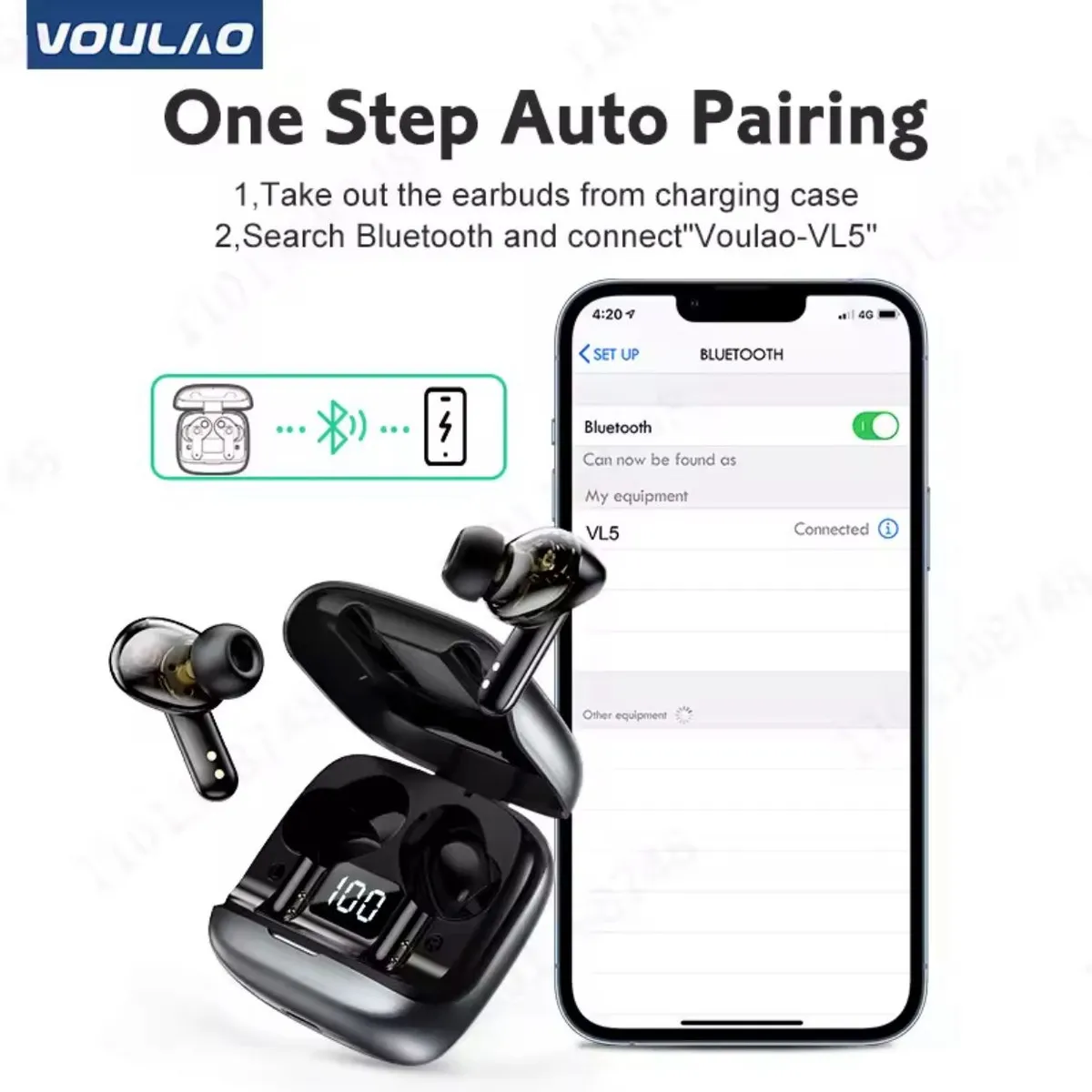 VOULAO TWS 5.1 Black Bluetooth Earbuds