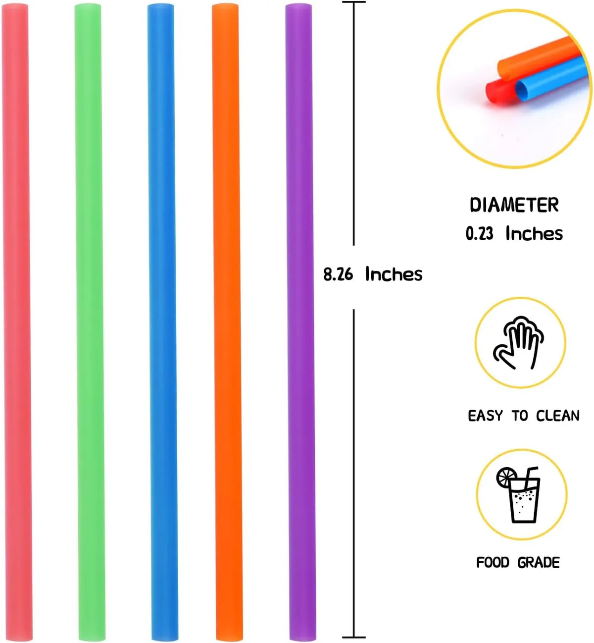 300 Pcs Colorful Plastic Straws, Disposable Drinking Straws, 8.26" Long and 0.23'' Diameter