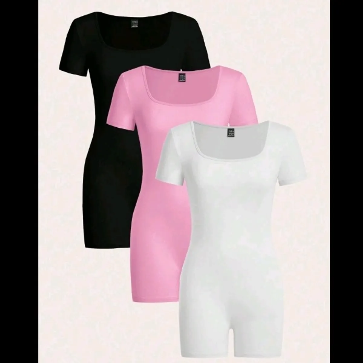 3pcs Women's Tight-Fitting Casual Square Neck Short Sleeve Jumpsuit - Size XS