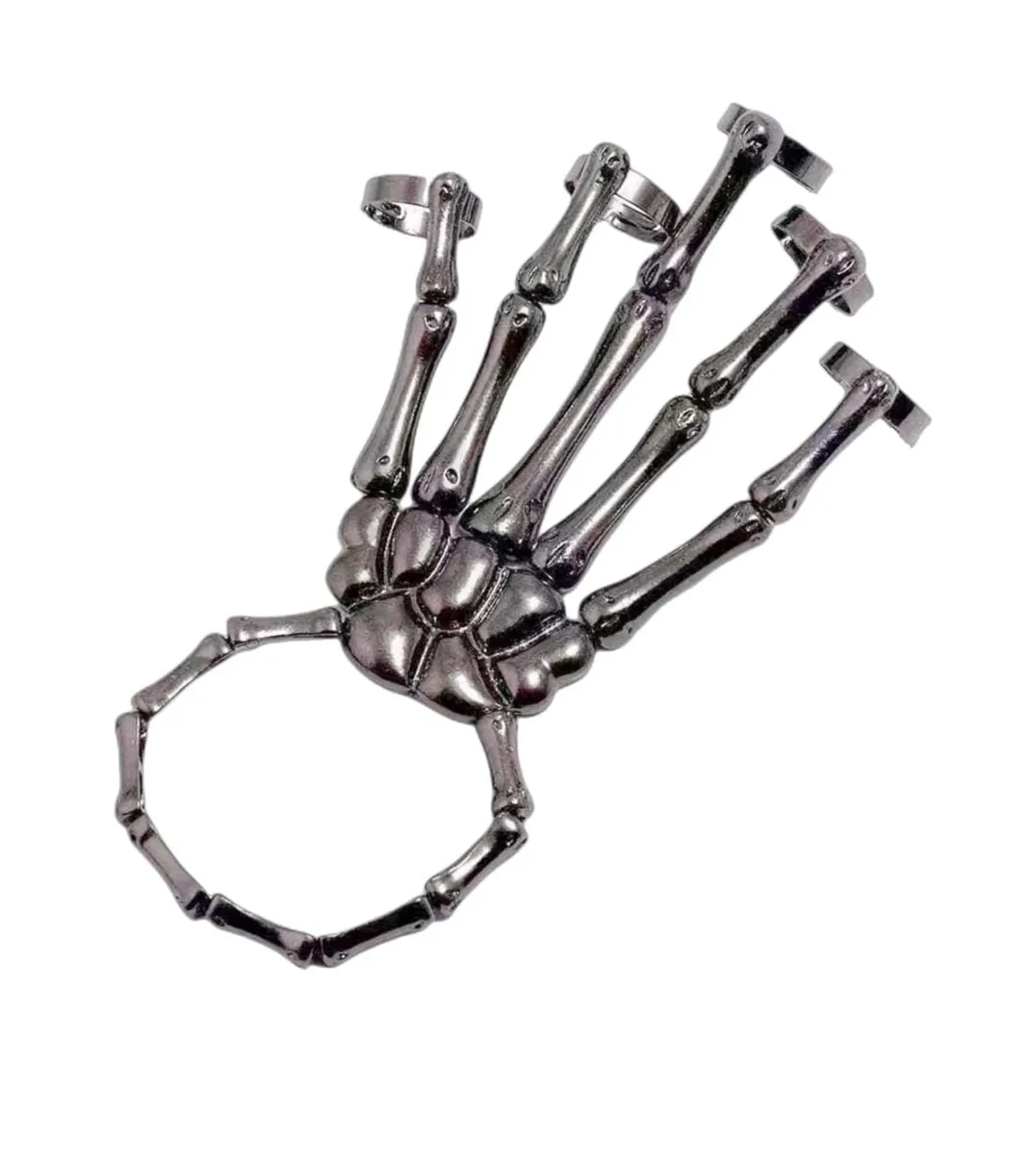 Skull Skeleton Metal Fingers Hand Bone Bracelet With Adjustable Ring Wristband Handmade Punk Jewelry Gothic Halloween Women.