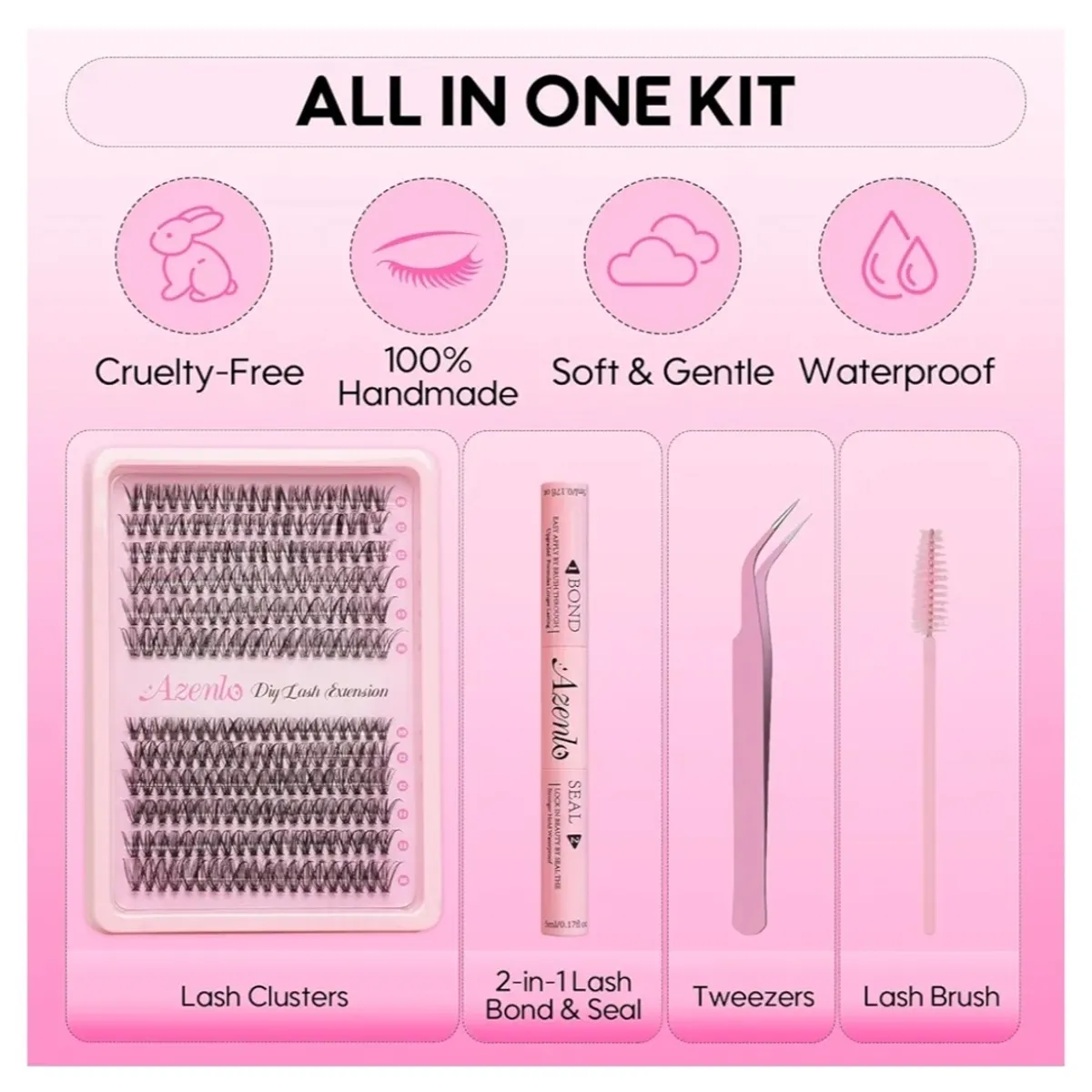 Azenlo Lash Extensions Cluster DIY Lashes 240pcs 30D 40D 10-16mm Eyelash Clusters Individual Lashes Lash Kit Think Band Lash Kit(30D+40D Kit)